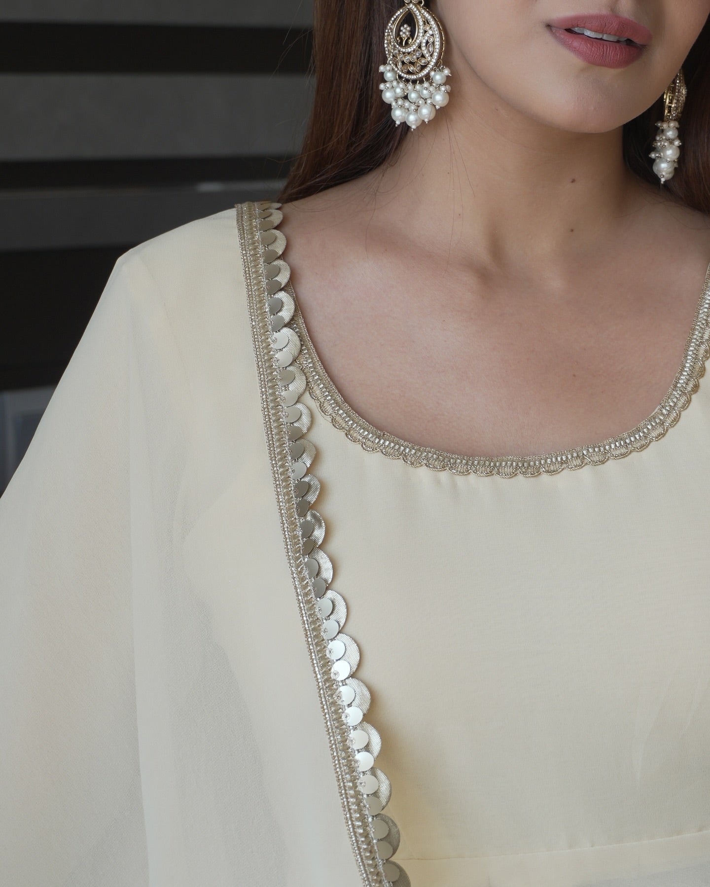 Elegant Cream Embroidered Georgette Kurti Set with Dupatta – Festive & Party Wear (S–XXL)