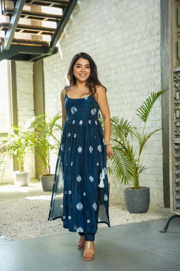 Elegant Teal Blue Printed Taby Silk Kurti Set with Cotton Pants for Women