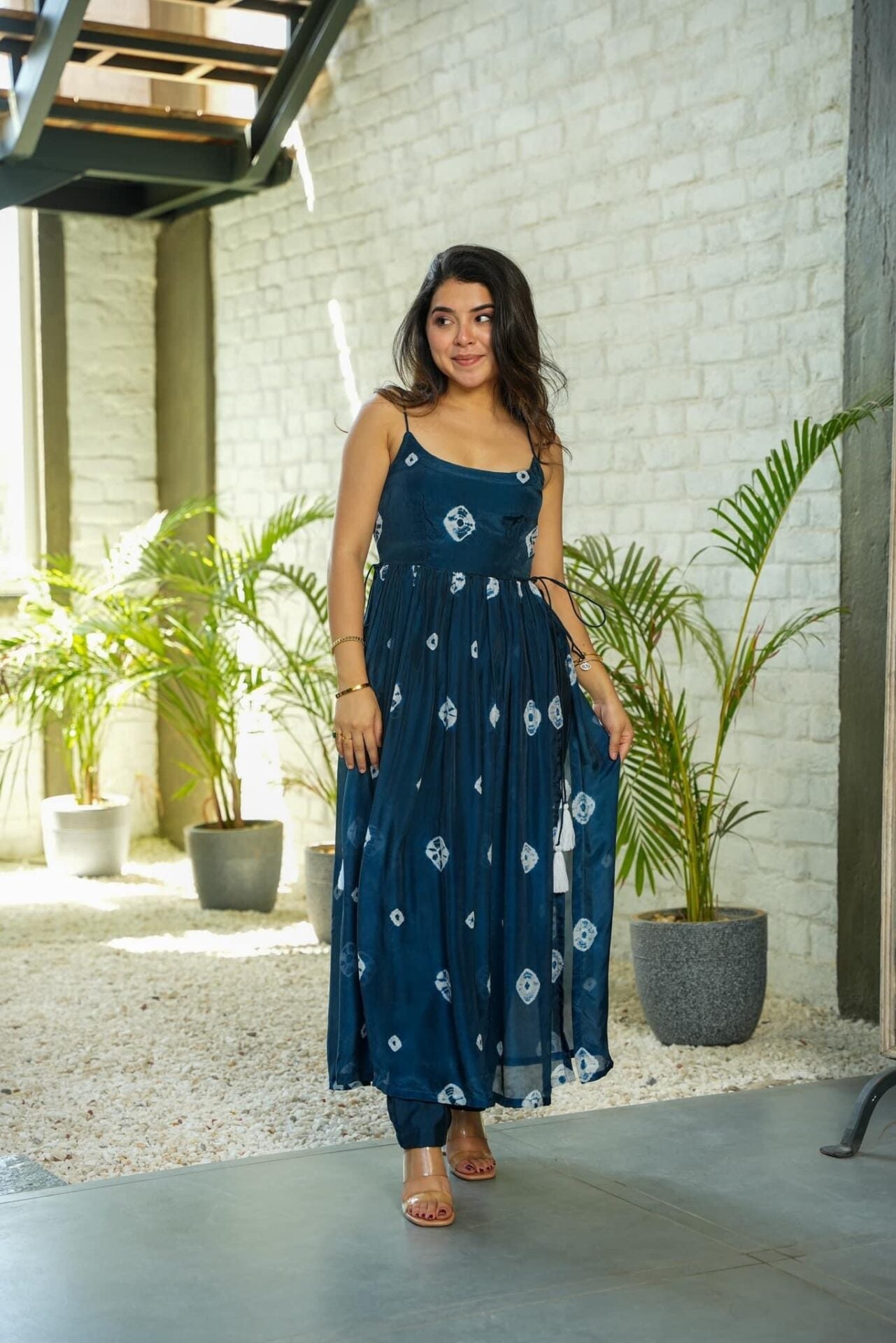 Elegant Teal Blue Printed Taby Silk Kurti Set with Cotton Pants for Women