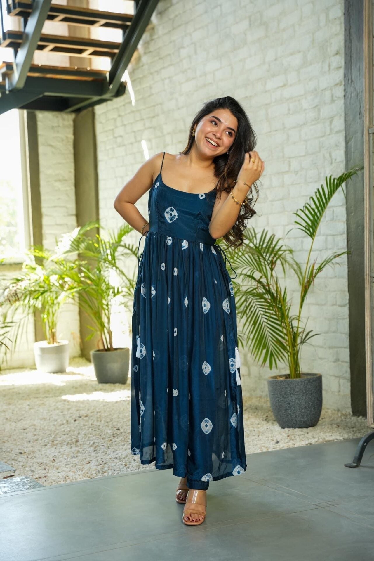 Elegant Teal Blue Printed Taby Silk Kurti Set with Cotton Pants for Women