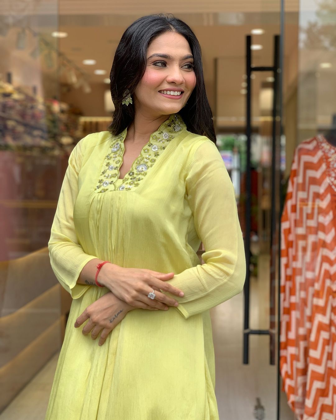 Elegant Lime Yellow Embroidered Viscose Chinon Kurti Set with Dupatta (3-Piece Set)