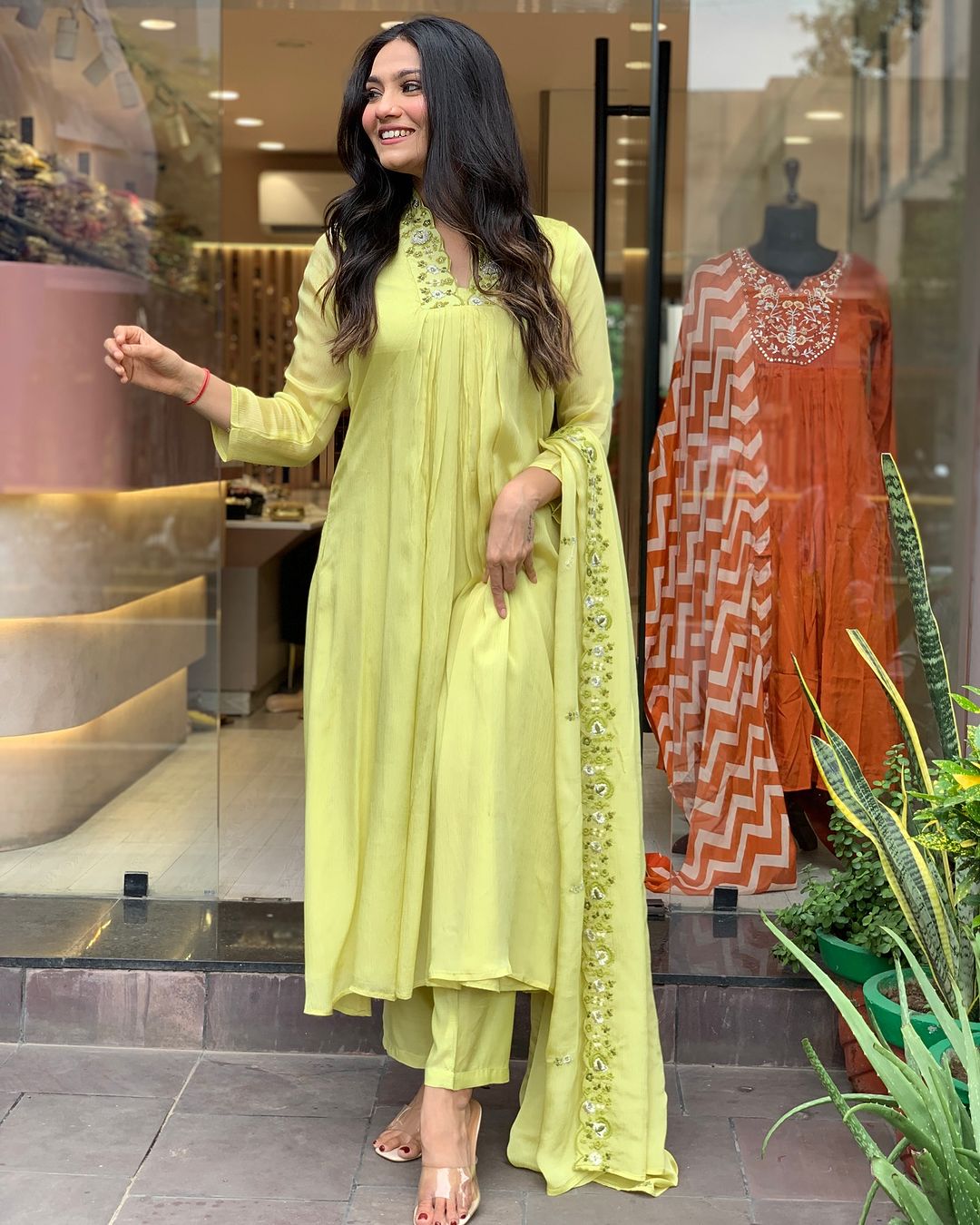 Elegant Lime Yellow Embroidered Viscose Chinon Kurti Set with Dupatta (3-Piece Set)