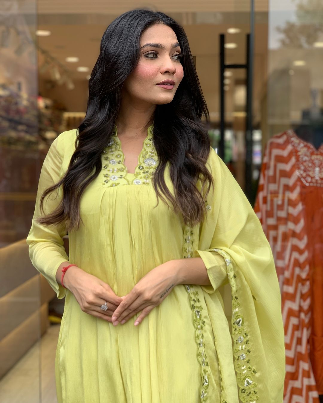 Elegant Lime Yellow Embroidered Viscose Chinon Kurti Set with Dupatta (3-Piece Set)