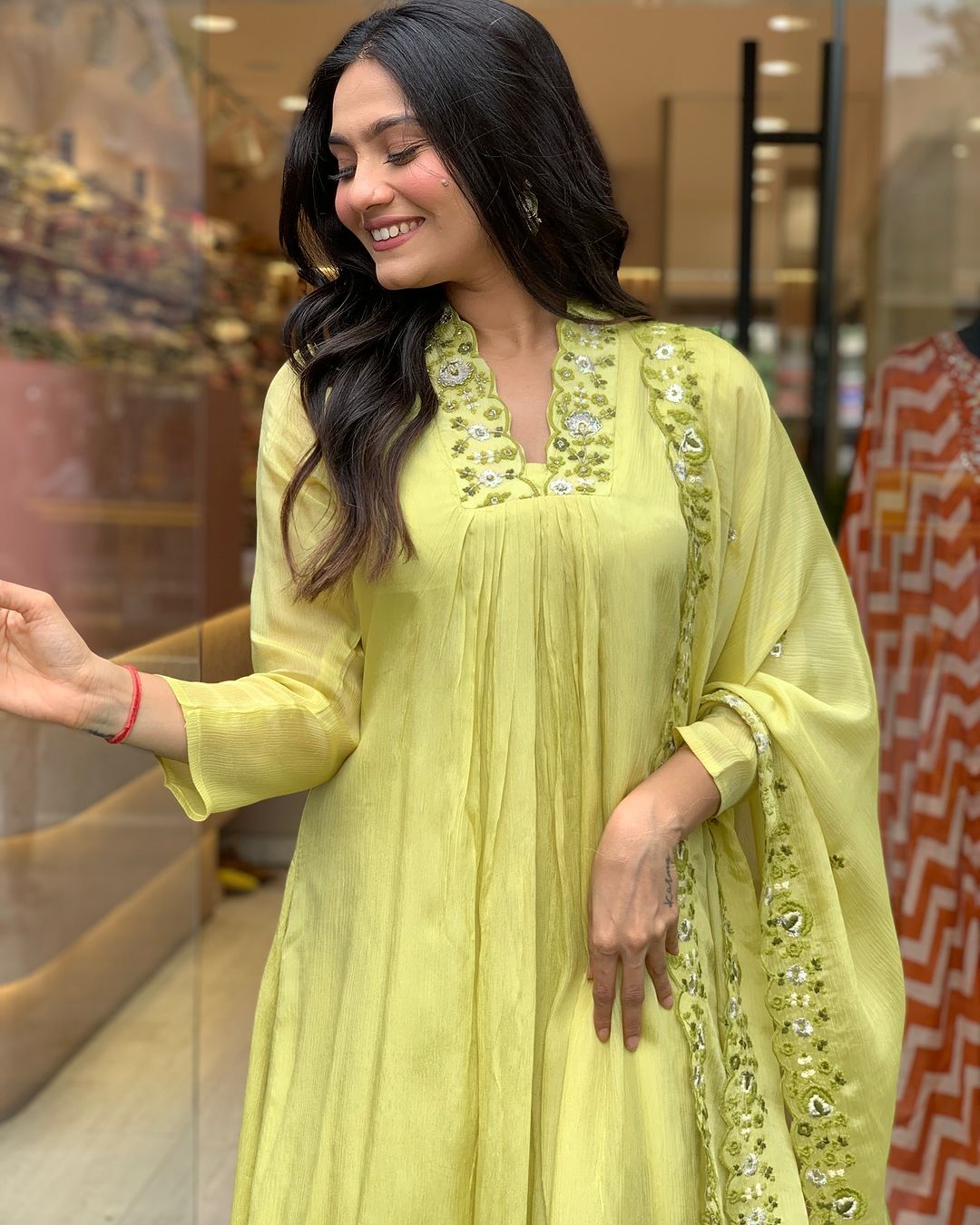 Elegant Lime Yellow Embroidered Viscose Chinon Kurti Set with Dupatta (3-Piece Set)