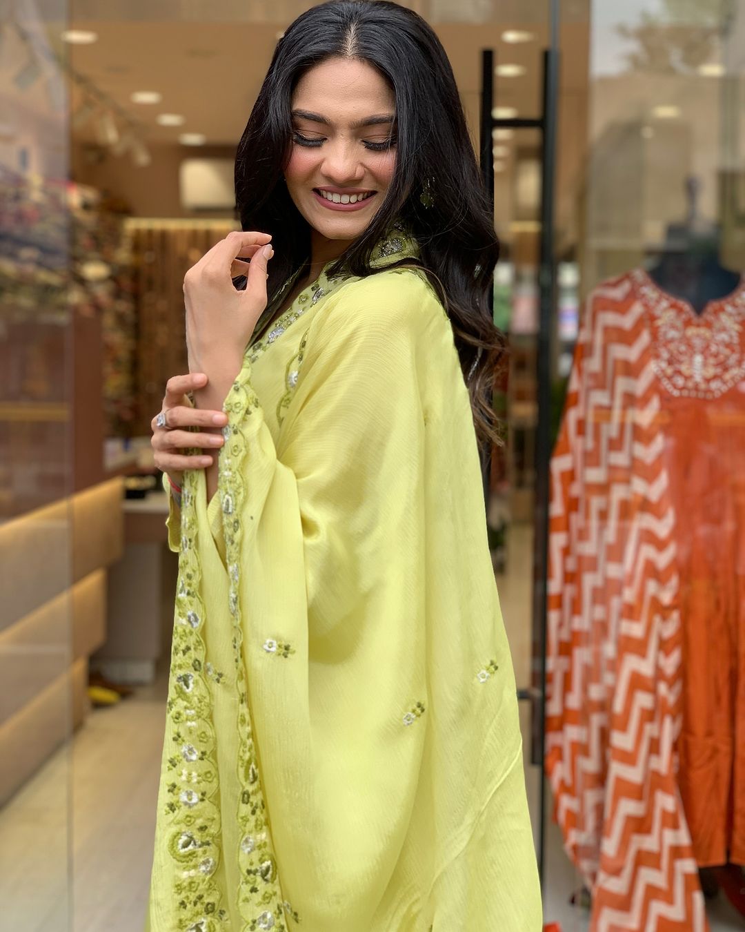 Elegant Lime Yellow Embroidered Viscose Chinon Kurti Set with Dupatta (3-Piece Set)