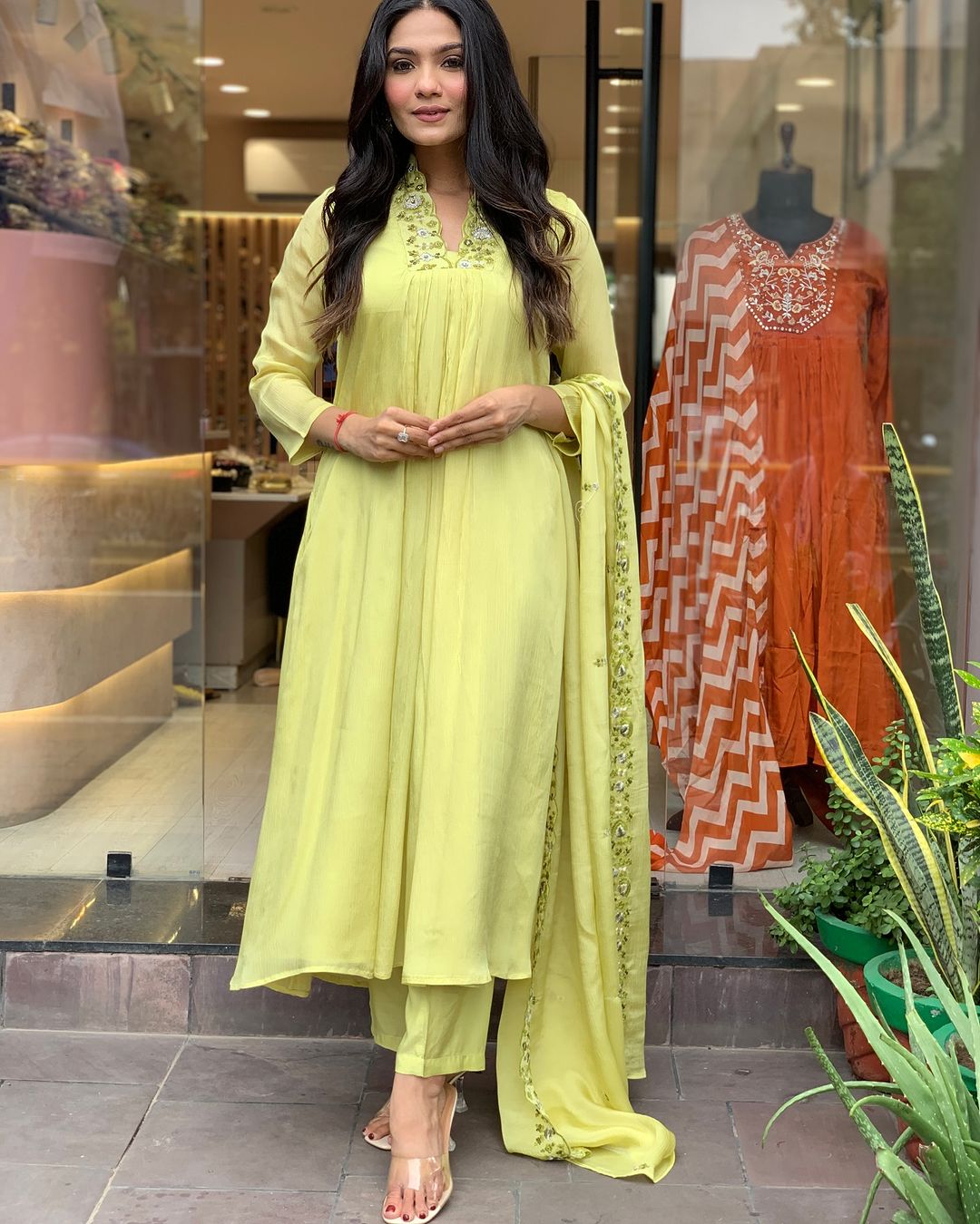 Elegant Lime Yellow Embroidered Viscose Chinon Kurti Set with Dupatta (3-Piece Set)