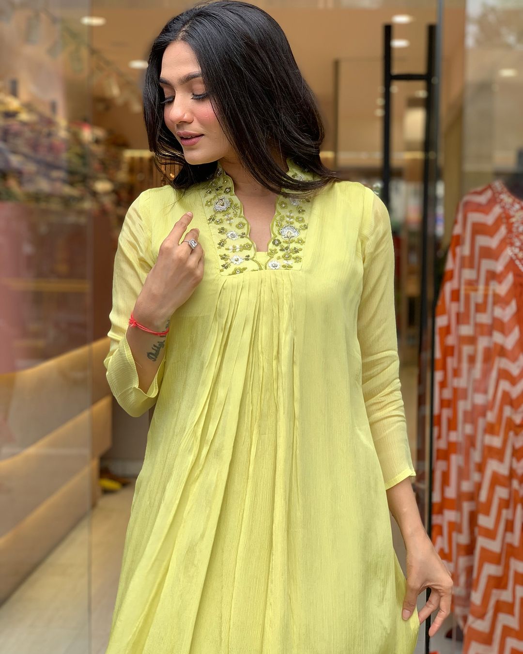 Elegant Lime Yellow Embroidered Viscose Chinon Kurti Set with Dupatta (3-Piece Set)