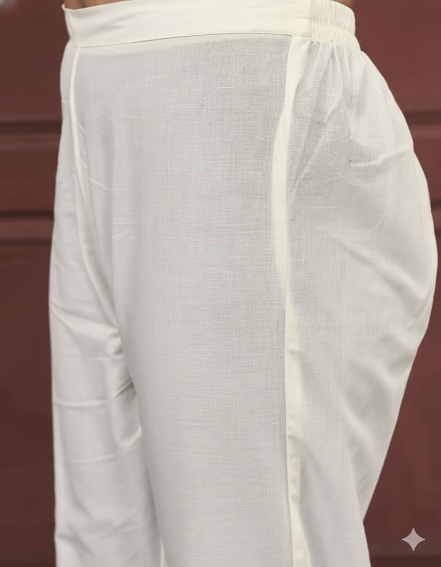 Elegant Ivory Rayon Slub Embroidered Kurti Set with Organza Dupatta | Festive & Ethnic Wear (S–XXL)