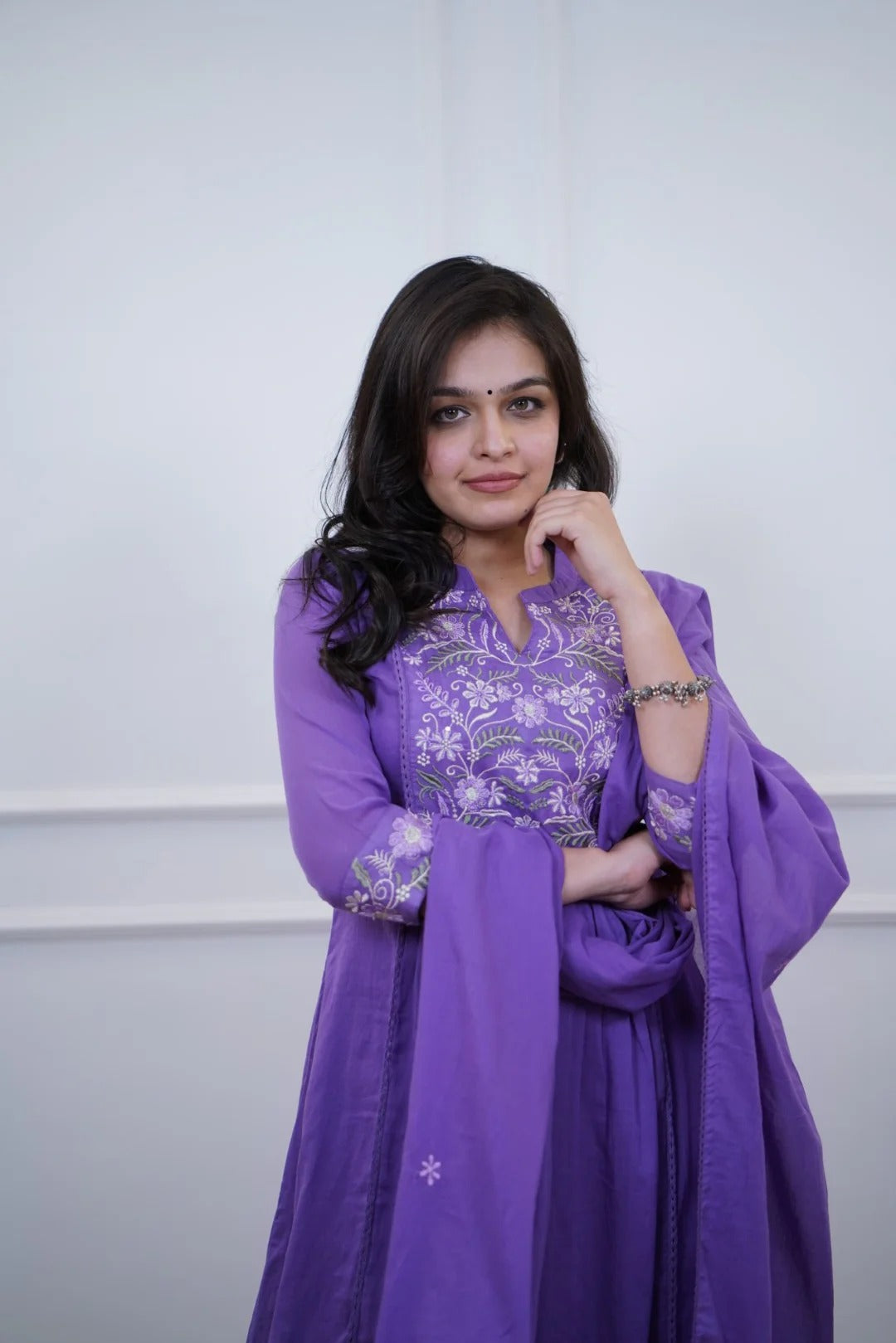 Elegant Lavender Cotton Embroidered Kurti Set with Dupatta | Festive & Daily Wear (S–XXL)