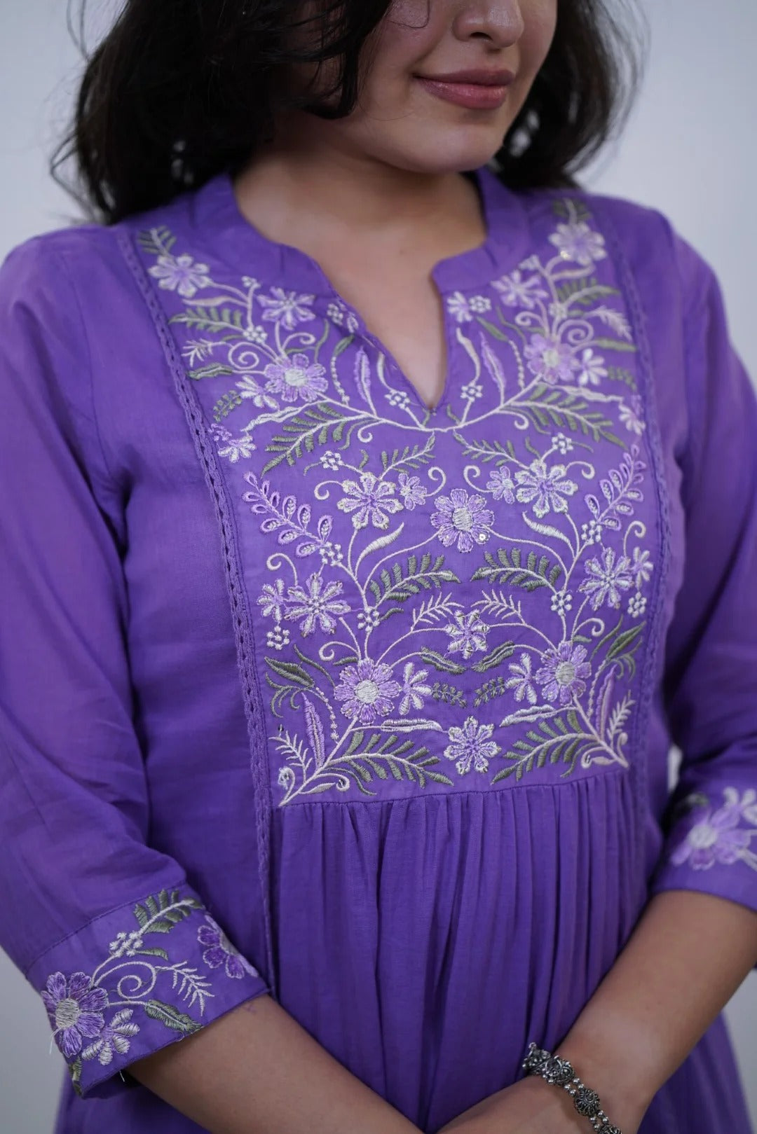 Elegant Lavender Cotton Embroidered Kurti Set with Dupatta | Festive & Daily Wear (S–XXL)