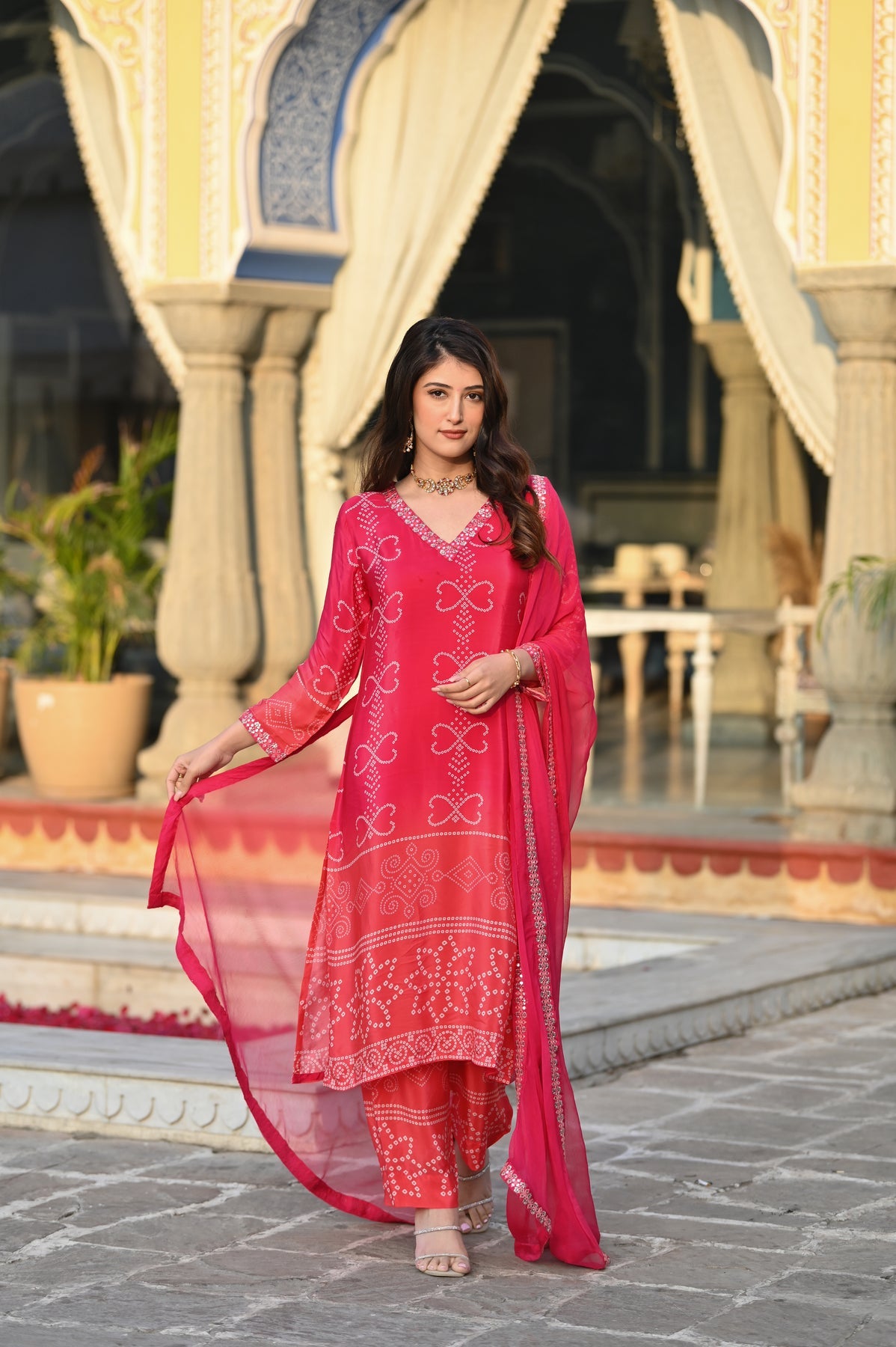 Elegant Chinon Silk Embroidered Kurti Set with Nazmin Dupatta – Festive & Party Wear (S–XXL)