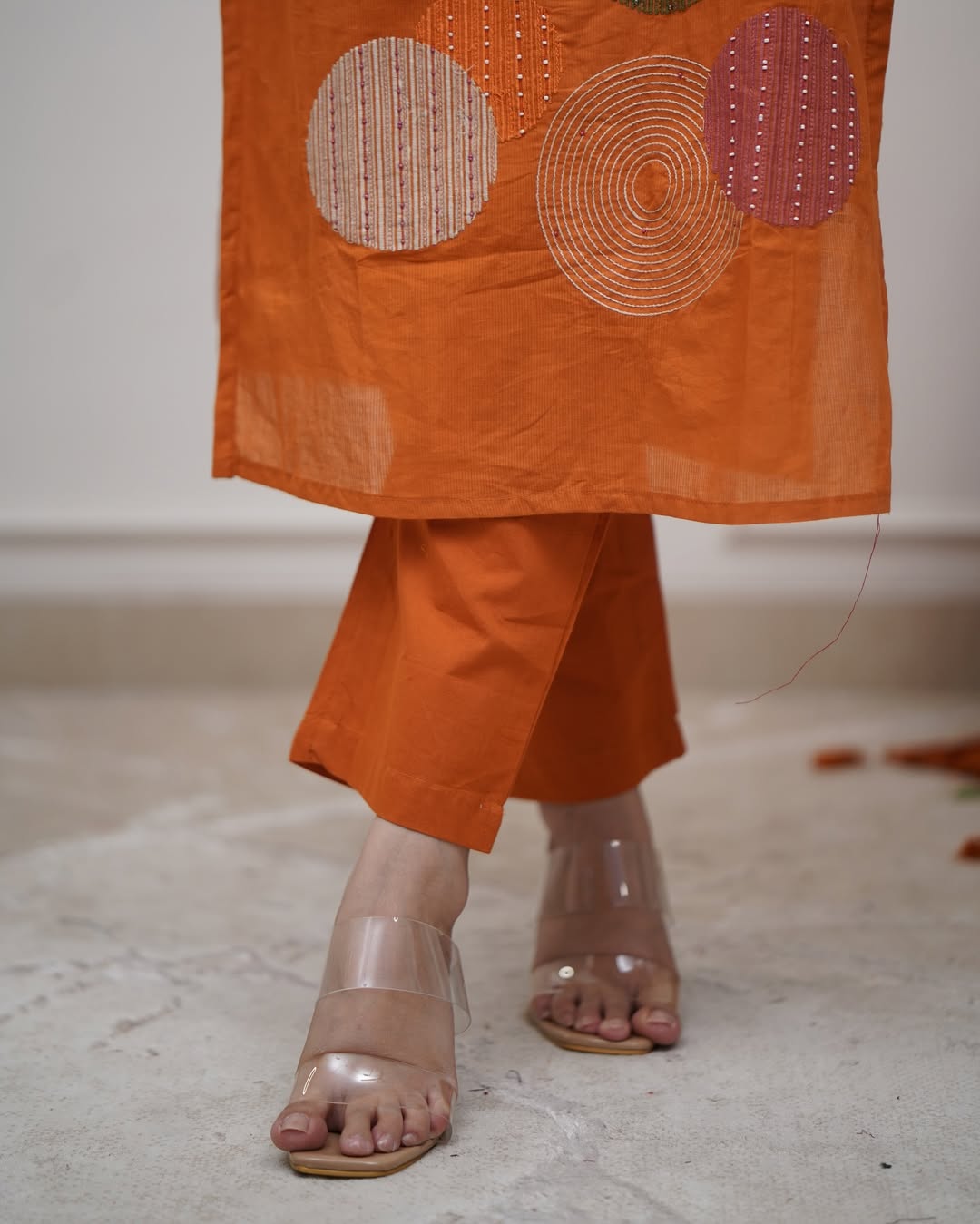 Elegant Orange Rayon Slub Embroidered Kurti Set with Chanderi Cotton Dupatta (3-Piece Set)
