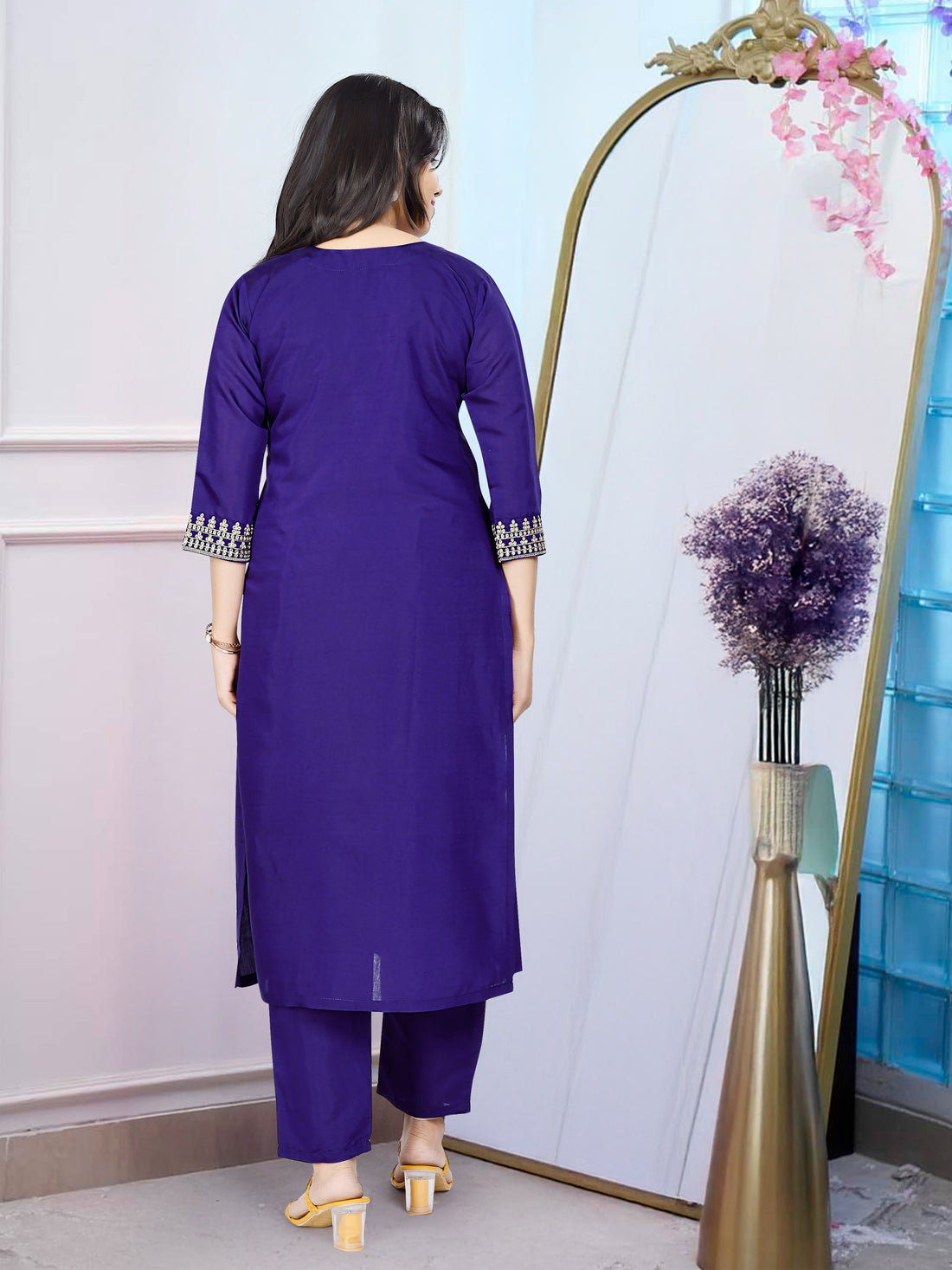 Elegant Purple PV Chanderi Embroidered Kurti Set with Dupatta | Festive Wear for Women (S–XXL)
