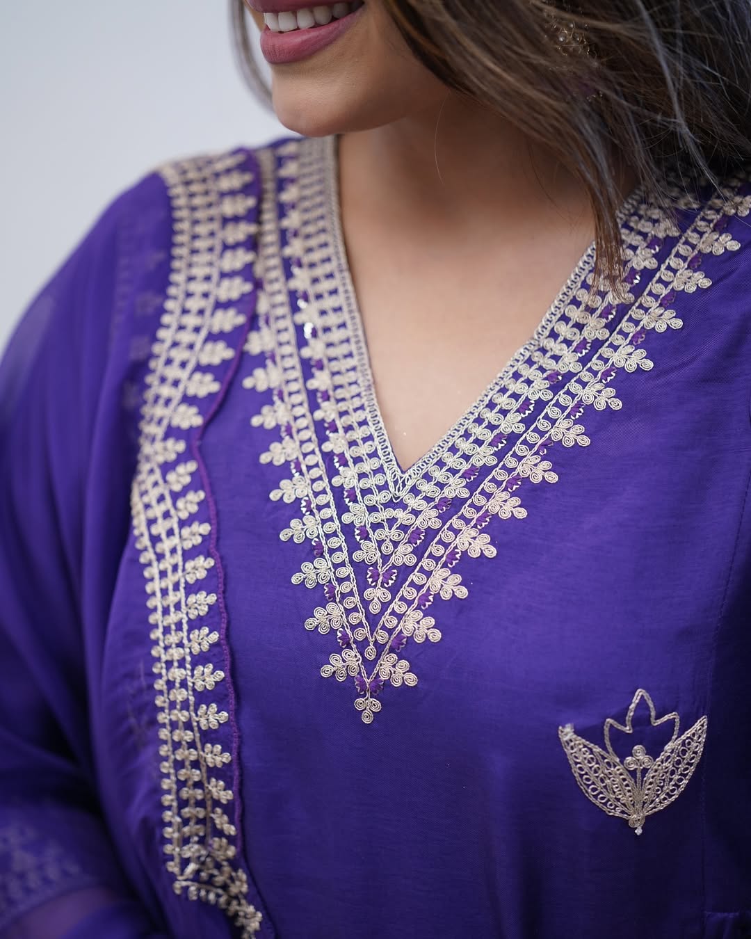 Elegant Purple PV Chanderi Embroidered Kurti Set with Dupatta | Festive Wear for Women (S–XXL)