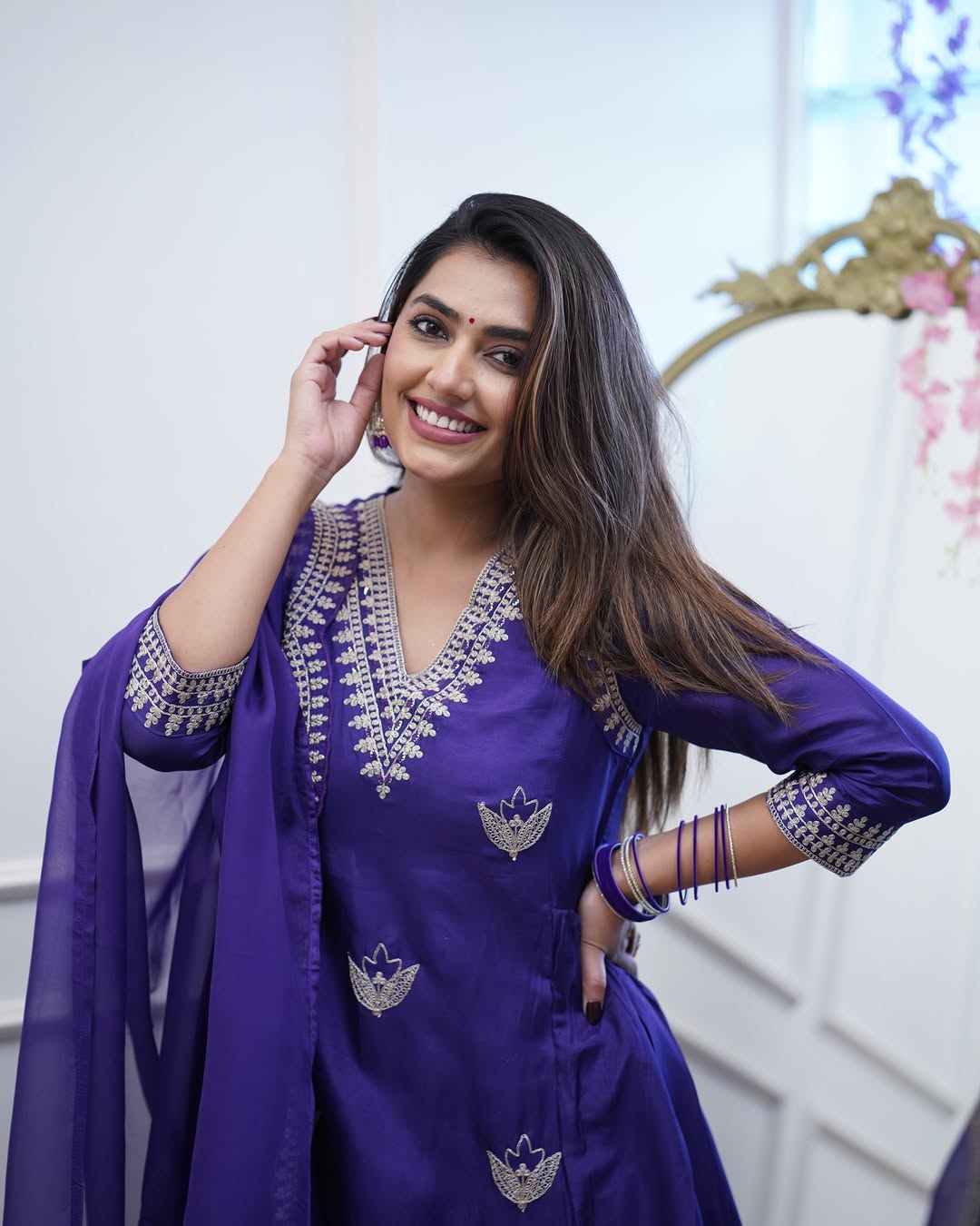 Elegant Purple PV Chanderi Embroidered Kurti Set with Dupatta | Festive Wear for Women (S–XXL)