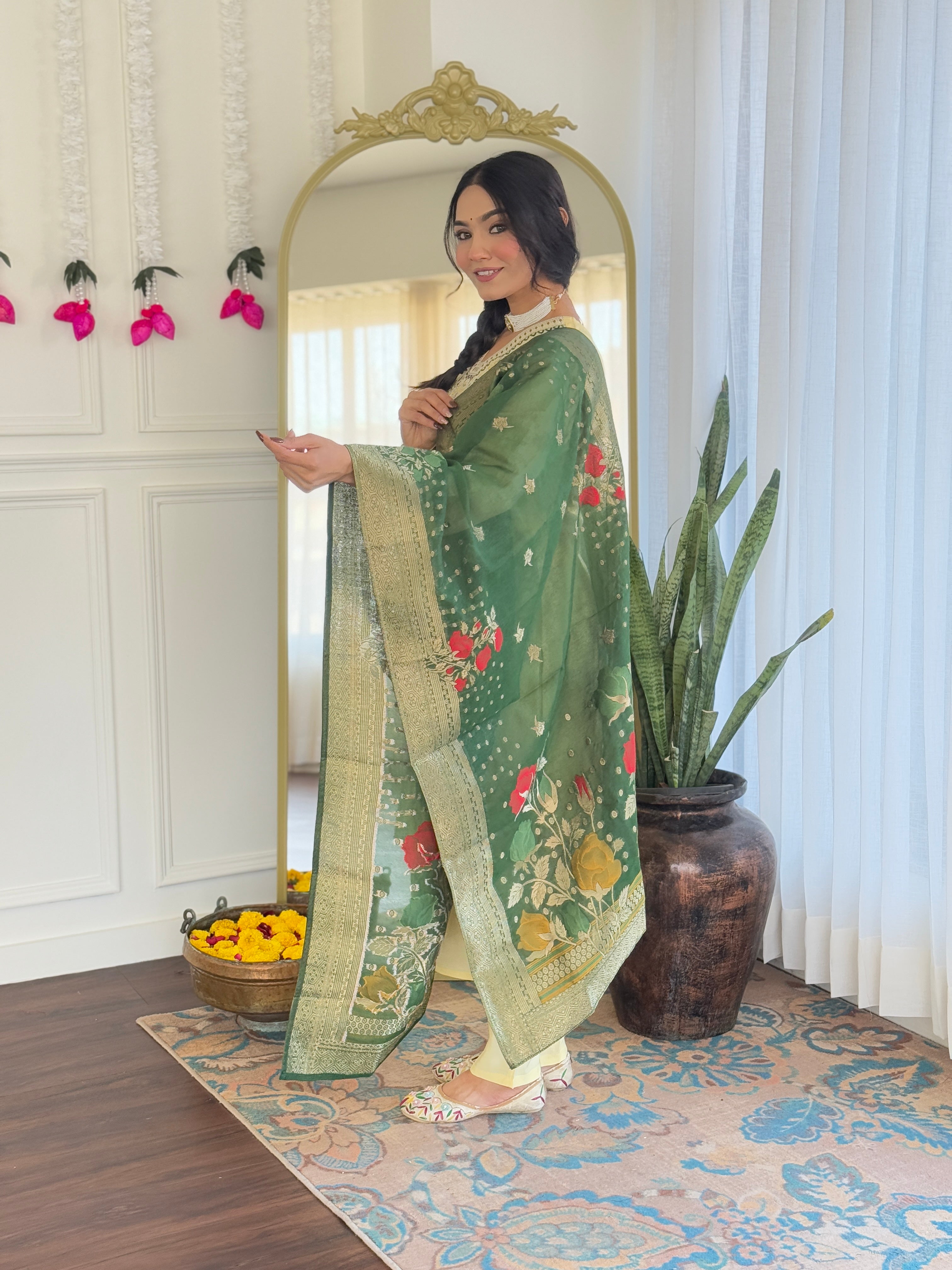 Elegant Lemon Yellow Viscose Chanderi Embroidered Kurti Set with Jacquard Dupatta | Festive & Ethnic Wear (S–XXL)