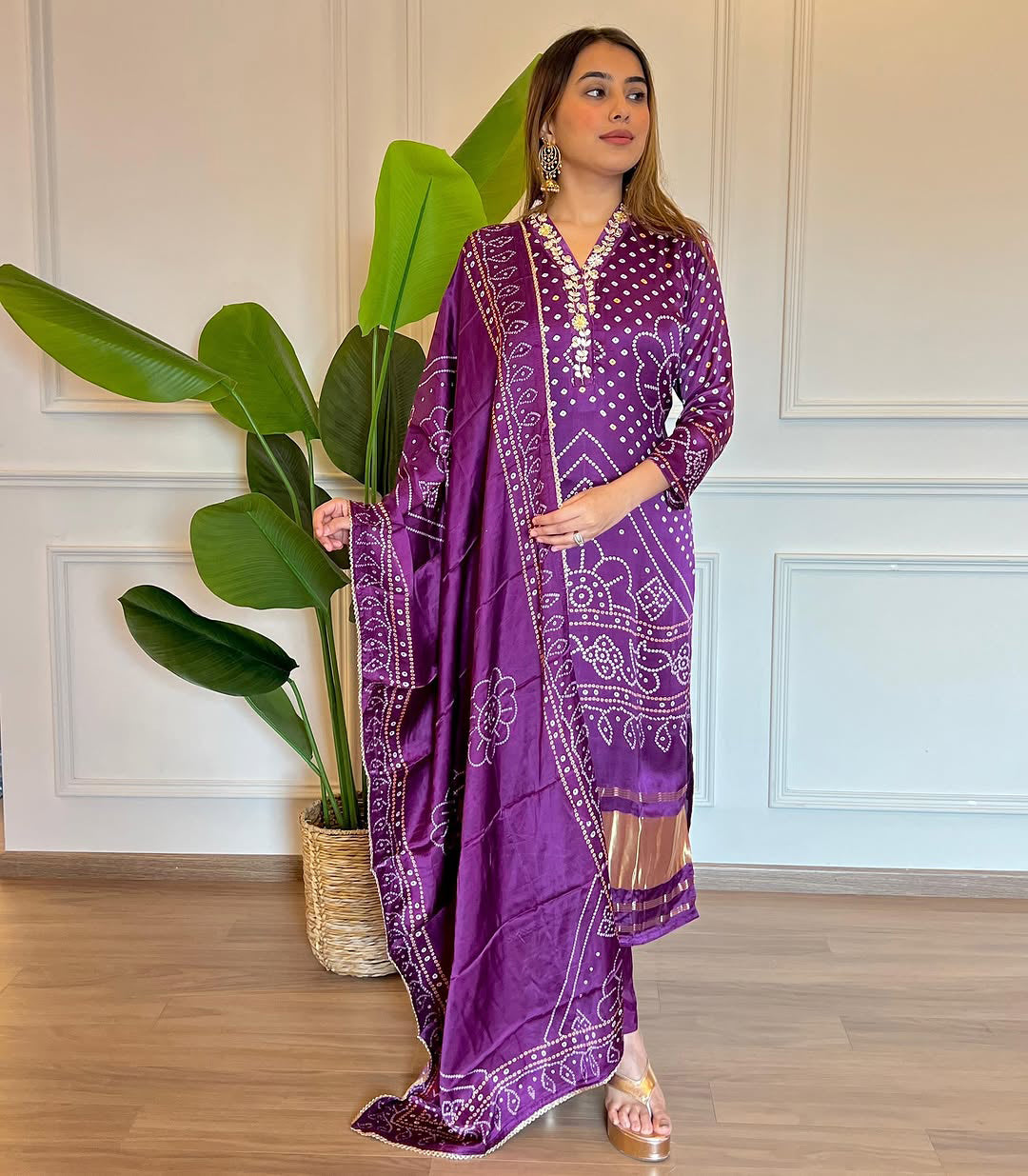 Elegant Purple Embroidered Viscose Kurti Set with Chanderi Cotton Dupatta (3-Piece Set)