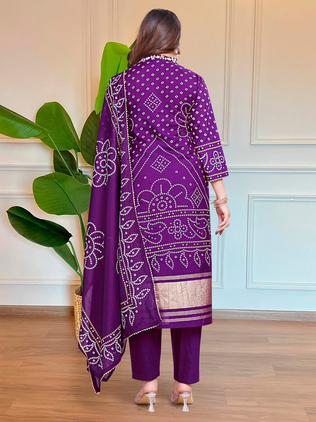 Elegant Purple Embroidered Viscose Kurti Set with Chanderi Cotton Dupatta (3-Piece Set)