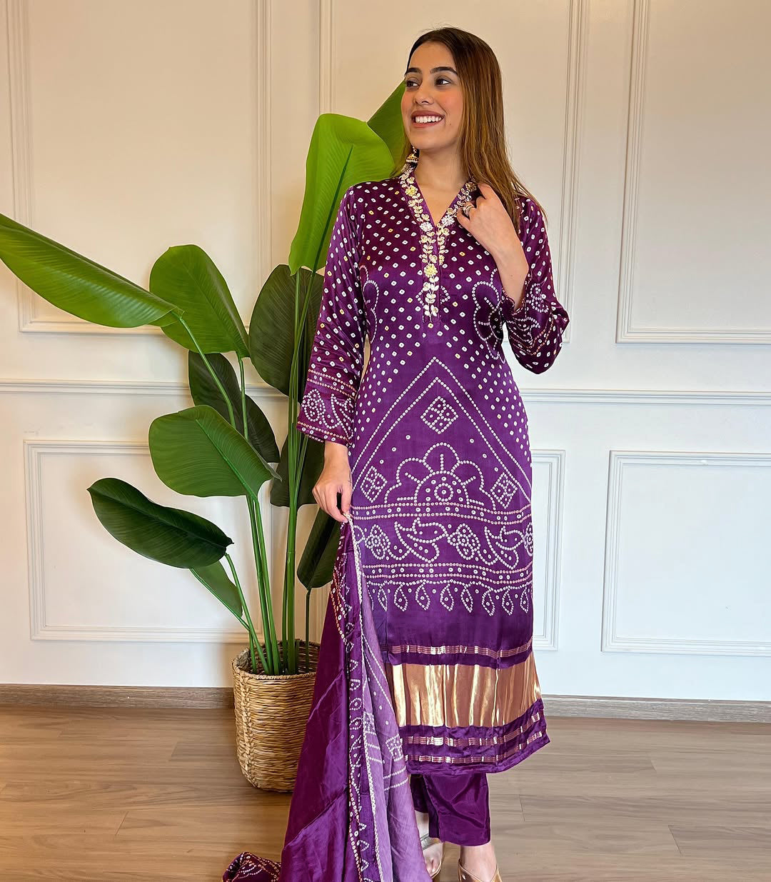 Elegant Purple Embroidered Viscose Kurti Set with Chanderi Cotton Dupatta (3-Piece Set)