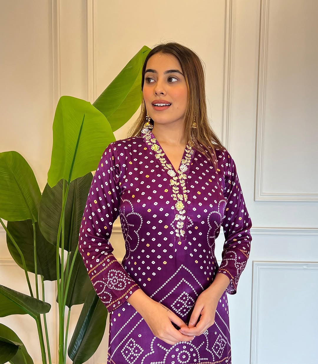 Elegant Purple Embroidered Viscose Kurti Set with Chanderi Cotton Dupatta (3-Piece Set)