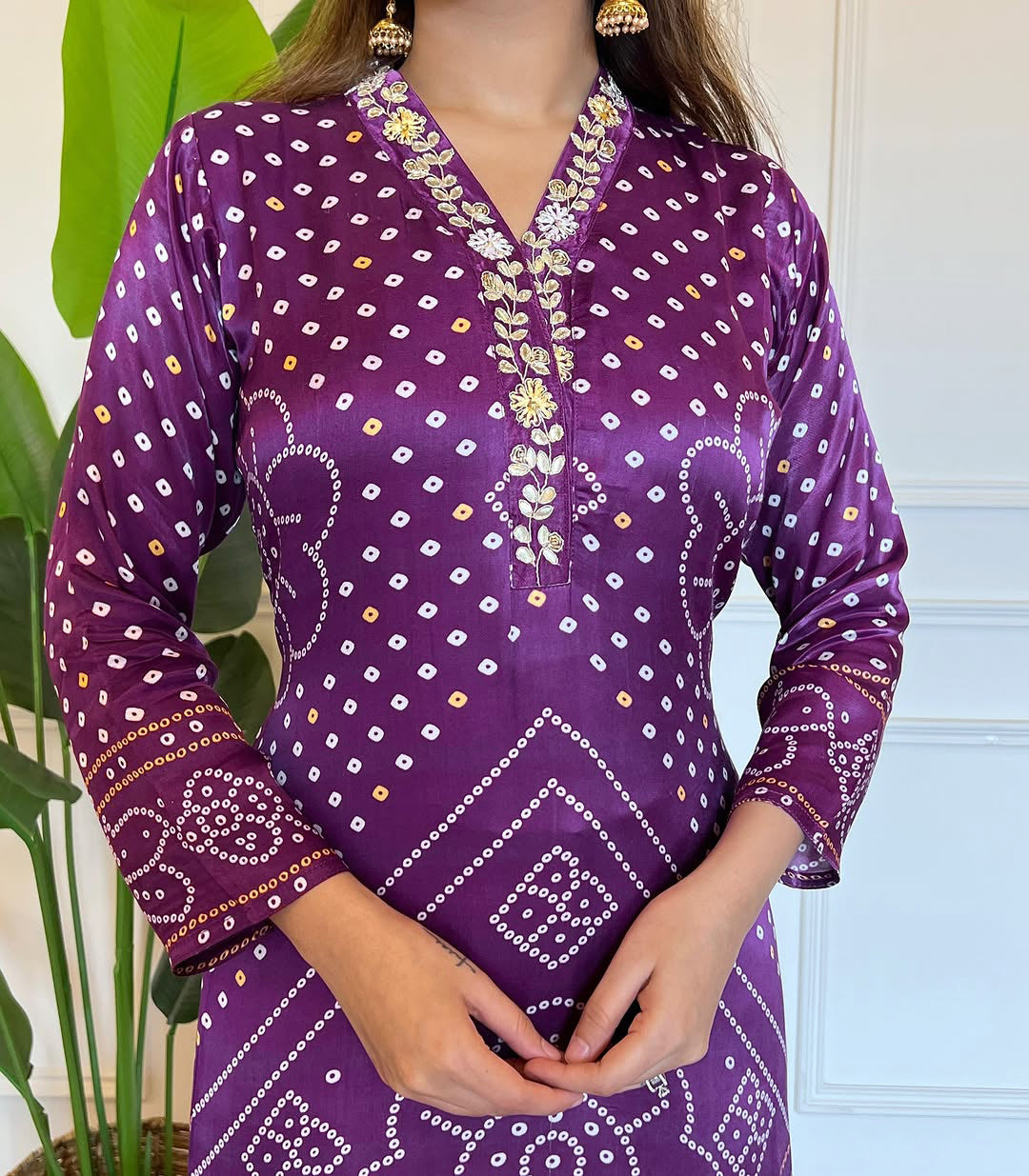 Elegant Purple Embroidered Viscose Kurti Set with Chanderi Cotton Dupatta (3-Piece Set)