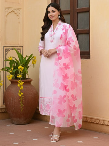 Elegant Pink Printed Chanderi Kurti Set with Silk Kota Dupatta – Festive & Daily Wear (S–XXL)