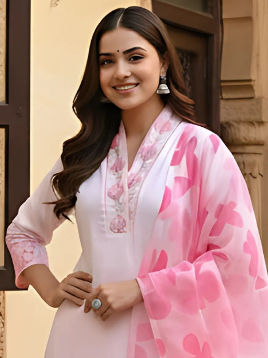 Elegant Pink Printed Chanderi Kurti Set with Silk Kota Dupatta – Festive & Daily Wear (S–XXL)