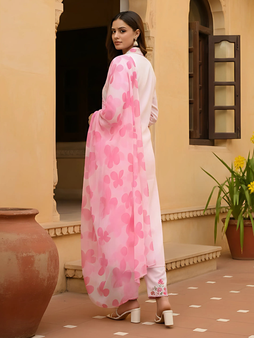 Elegant Pink Printed Chanderi Kurti Set with Silk Kota Dupatta – Festive & Daily Wear (S–XXL)