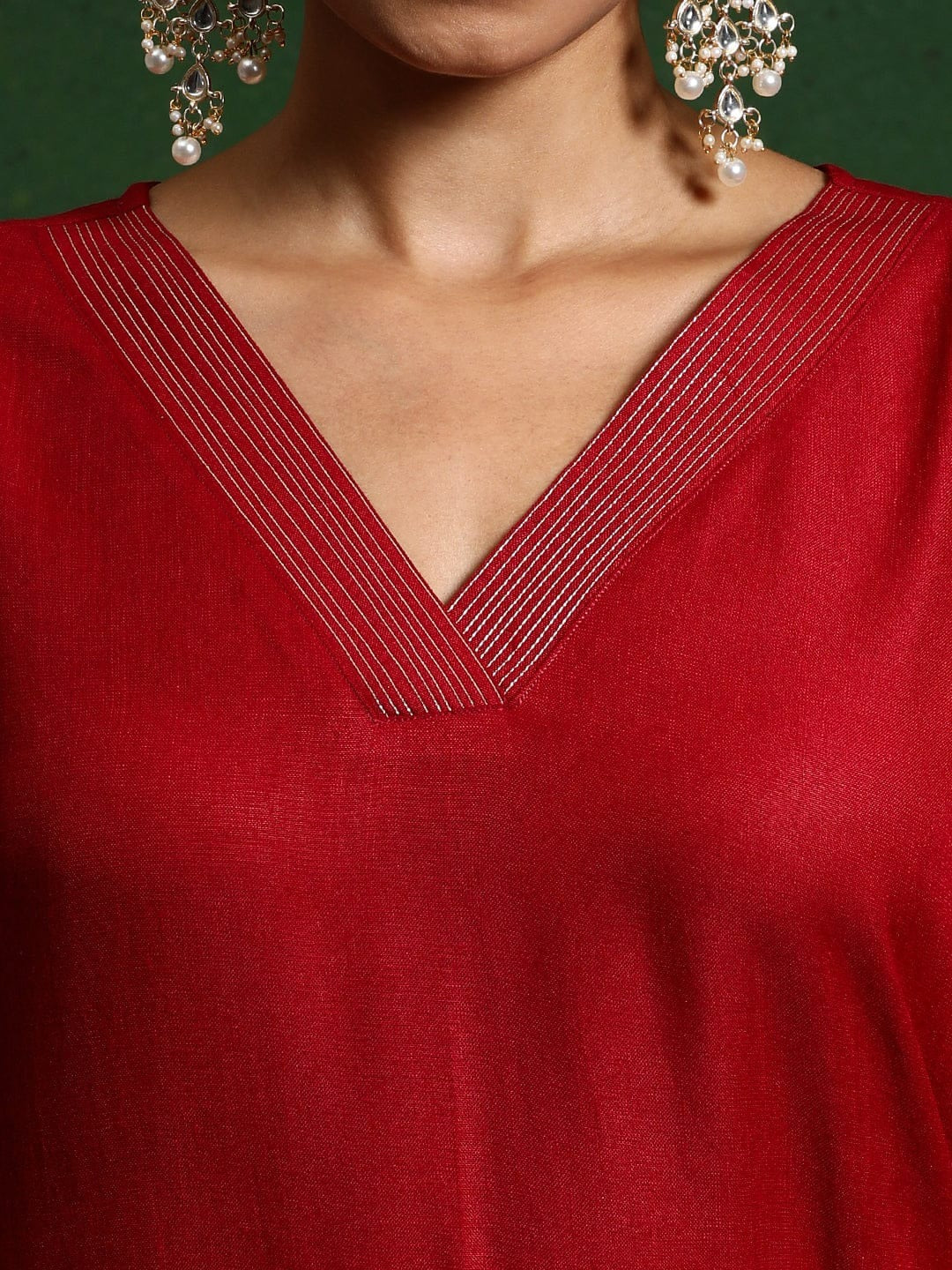 Elegant Red Embroidered PV Chanderi Kurti Set with Premium Organza Dupatta (3-Piece Ethnic Suit)