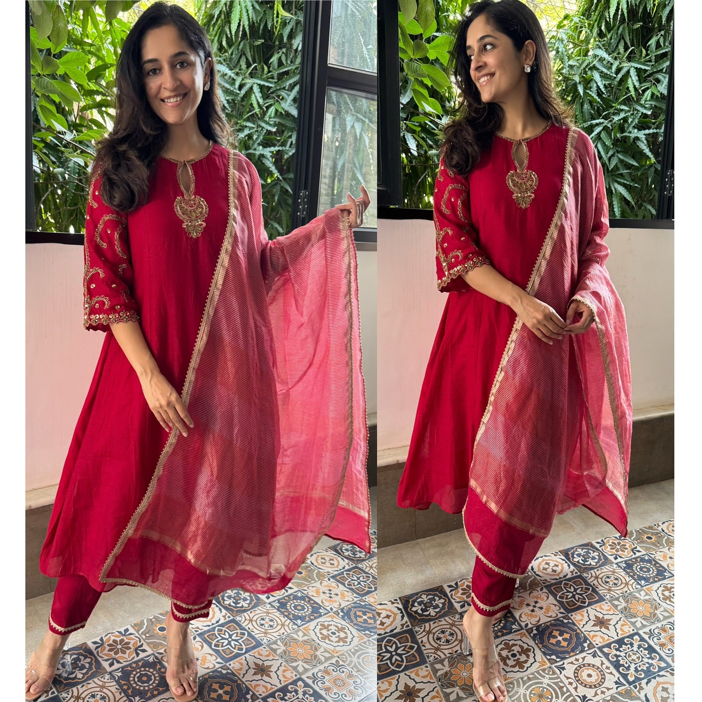Elegant Red Chanderi Viscose Embroidered Kurti Set with Muslin Dupatta | Festive & Ethnic Wear (S–XXL)