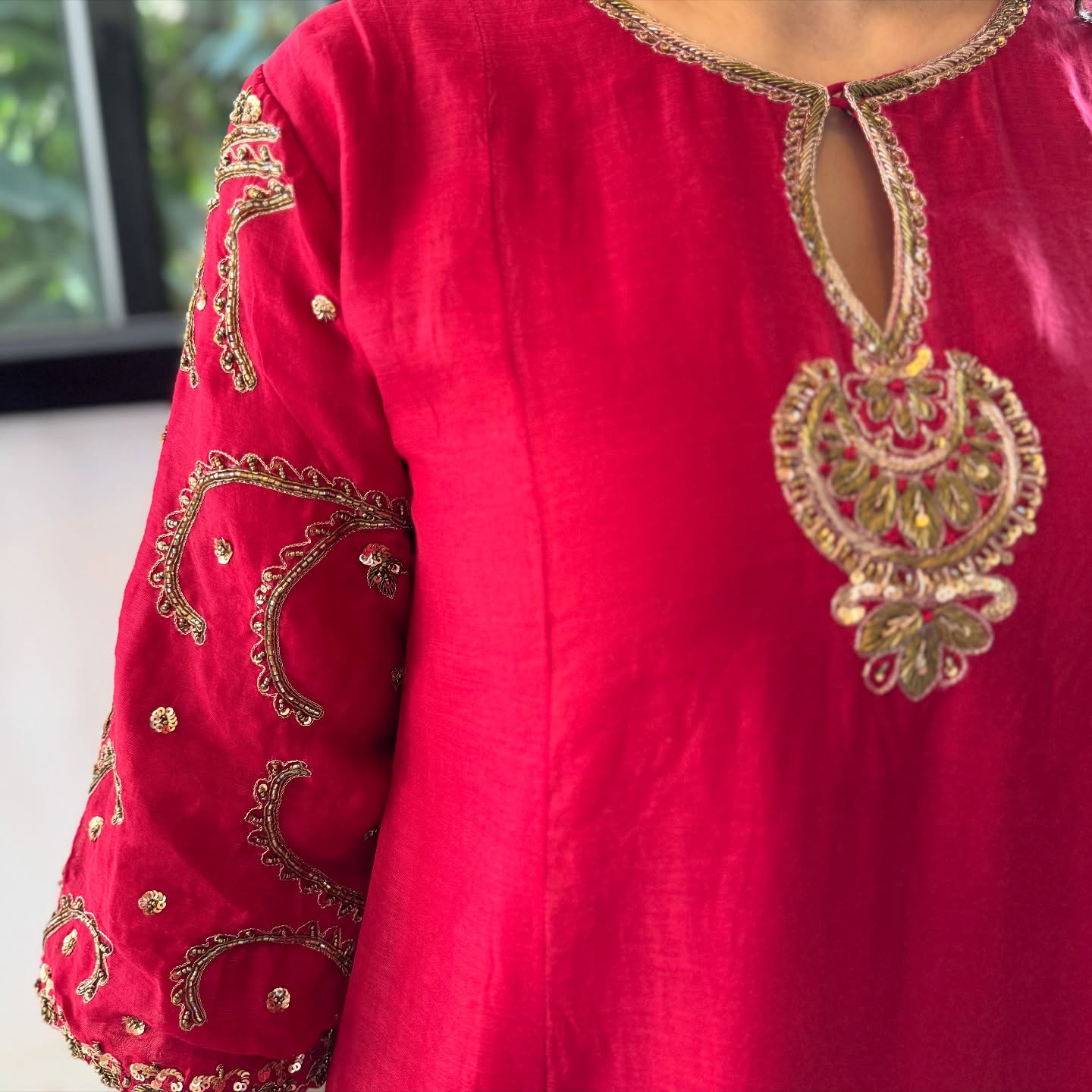 Elegant Red Chanderi Viscose Embroidered Kurti Set with Muslin Dupatta | Festive & Ethnic Wear (S–XXL)