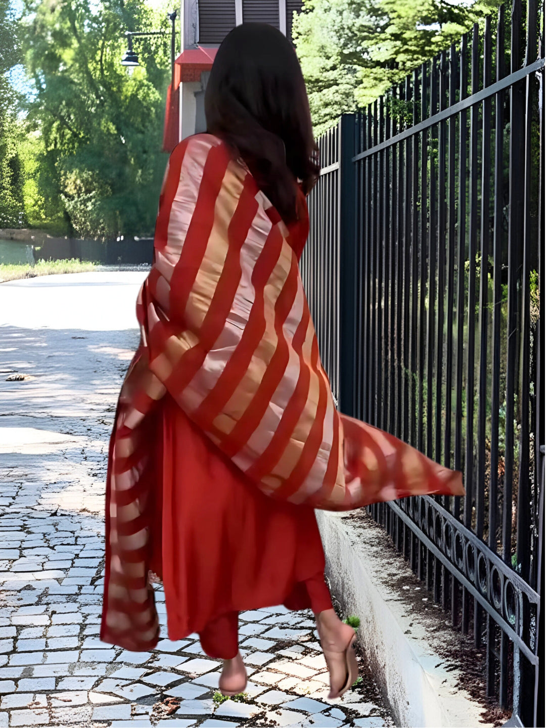 Elegant Orange Chanderi Embroidered Kurti Set with Viscose Silk Dupatta