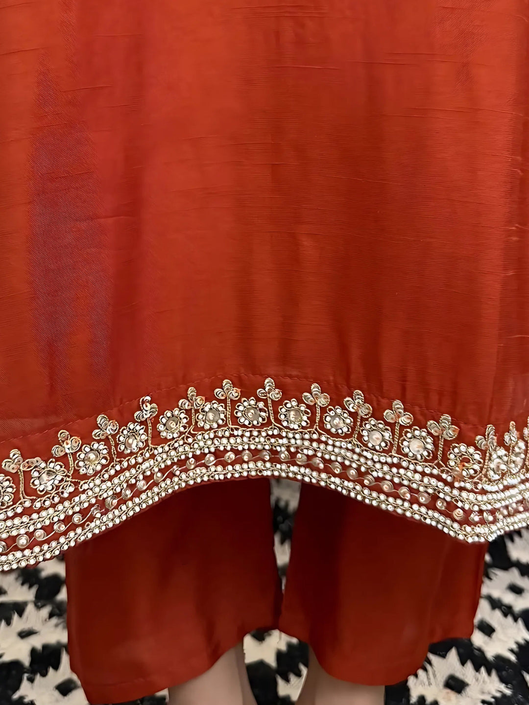 Elegant Orange Chanderi Embroidered Kurti Set with Viscose Silk Dupatta