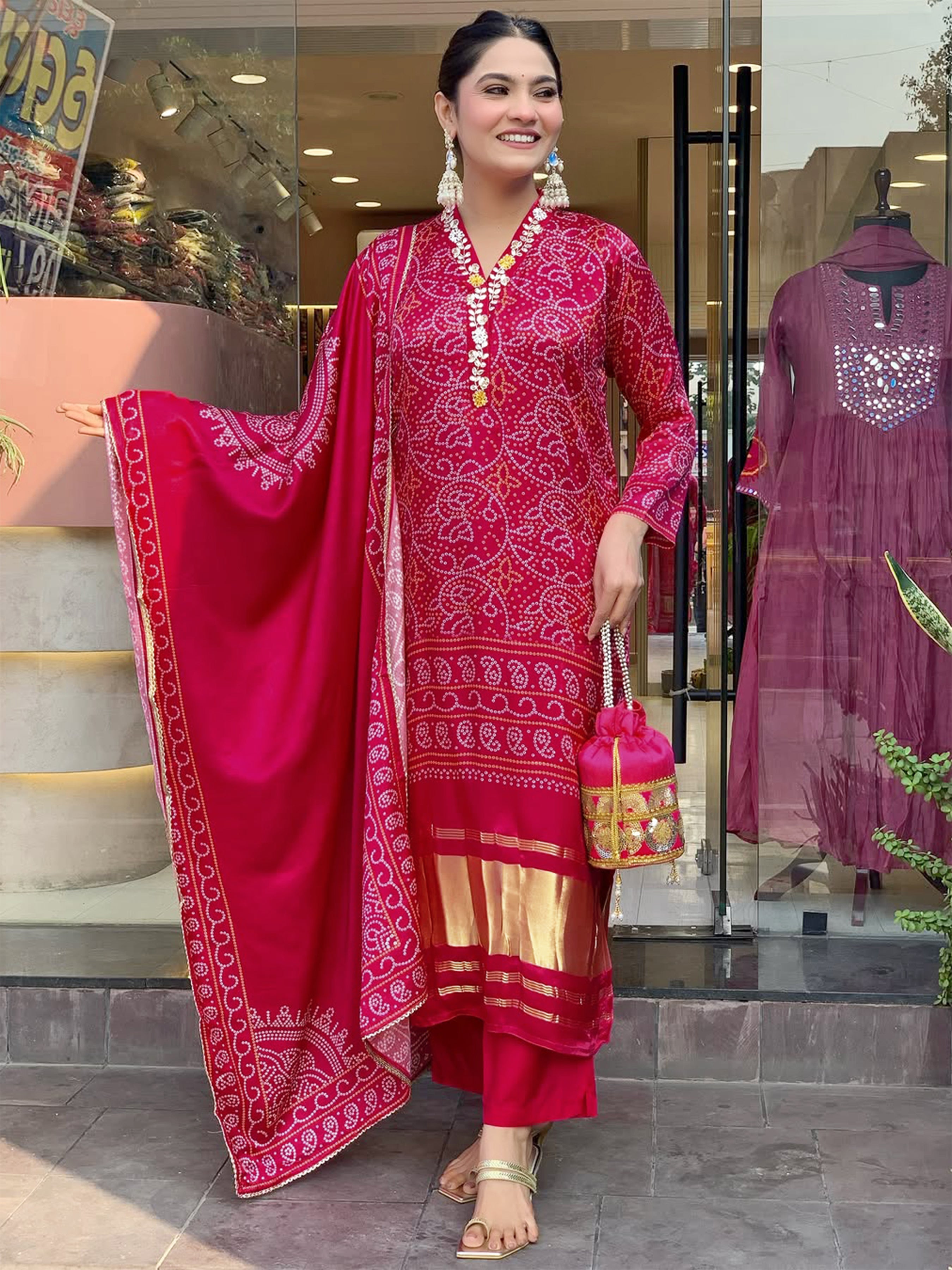 Elegant Red Viscose Silk Embroidered Kurti Set with Chanderi Cotton Dupatta | Festive & Party Wear Suit (S–XXL)