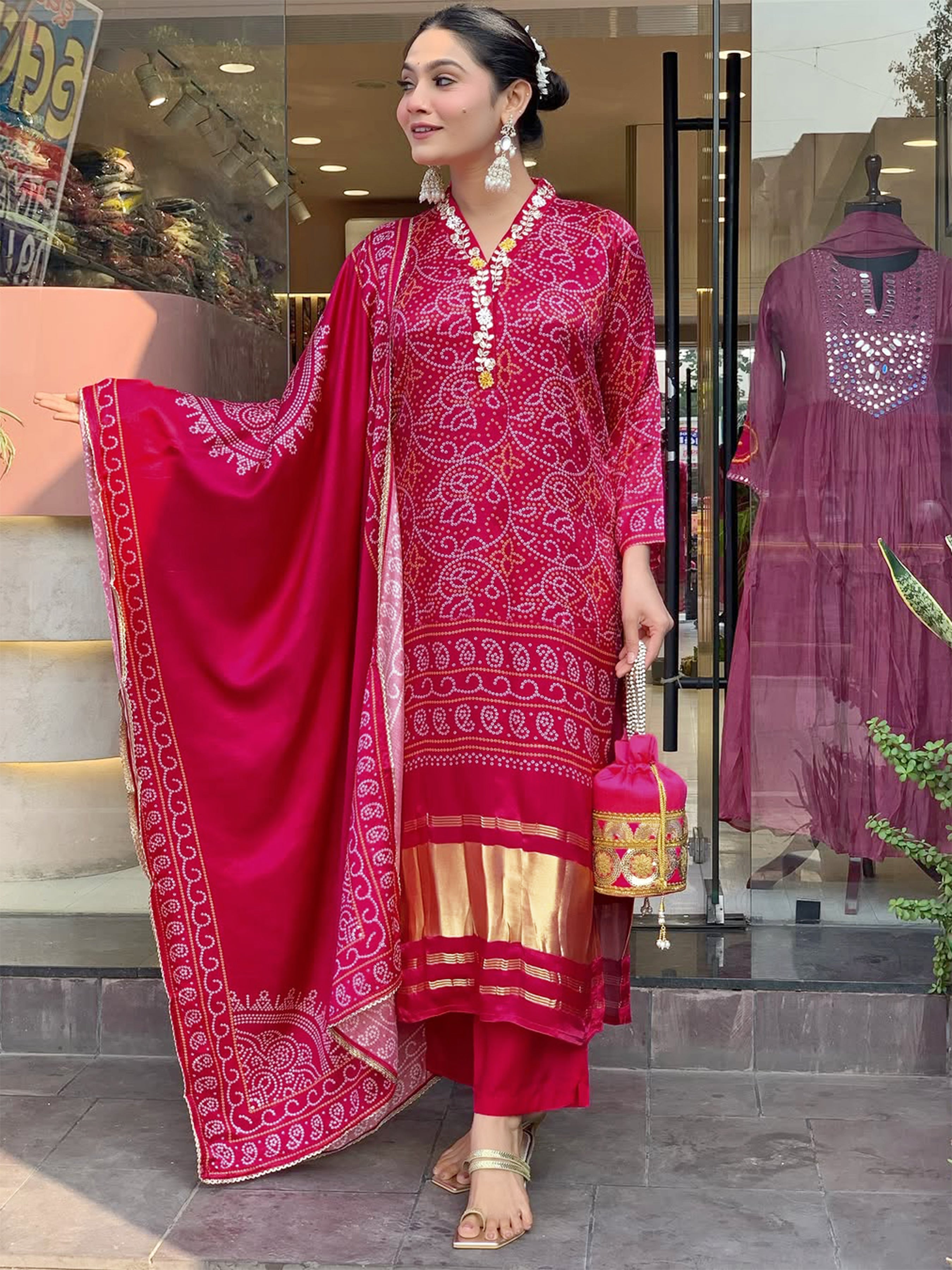 Elegant Red Viscose Silk Embroidered Kurti Set with Chanderi Cotton Dupatta | Festive & Party Wear Suit (S–XXL)