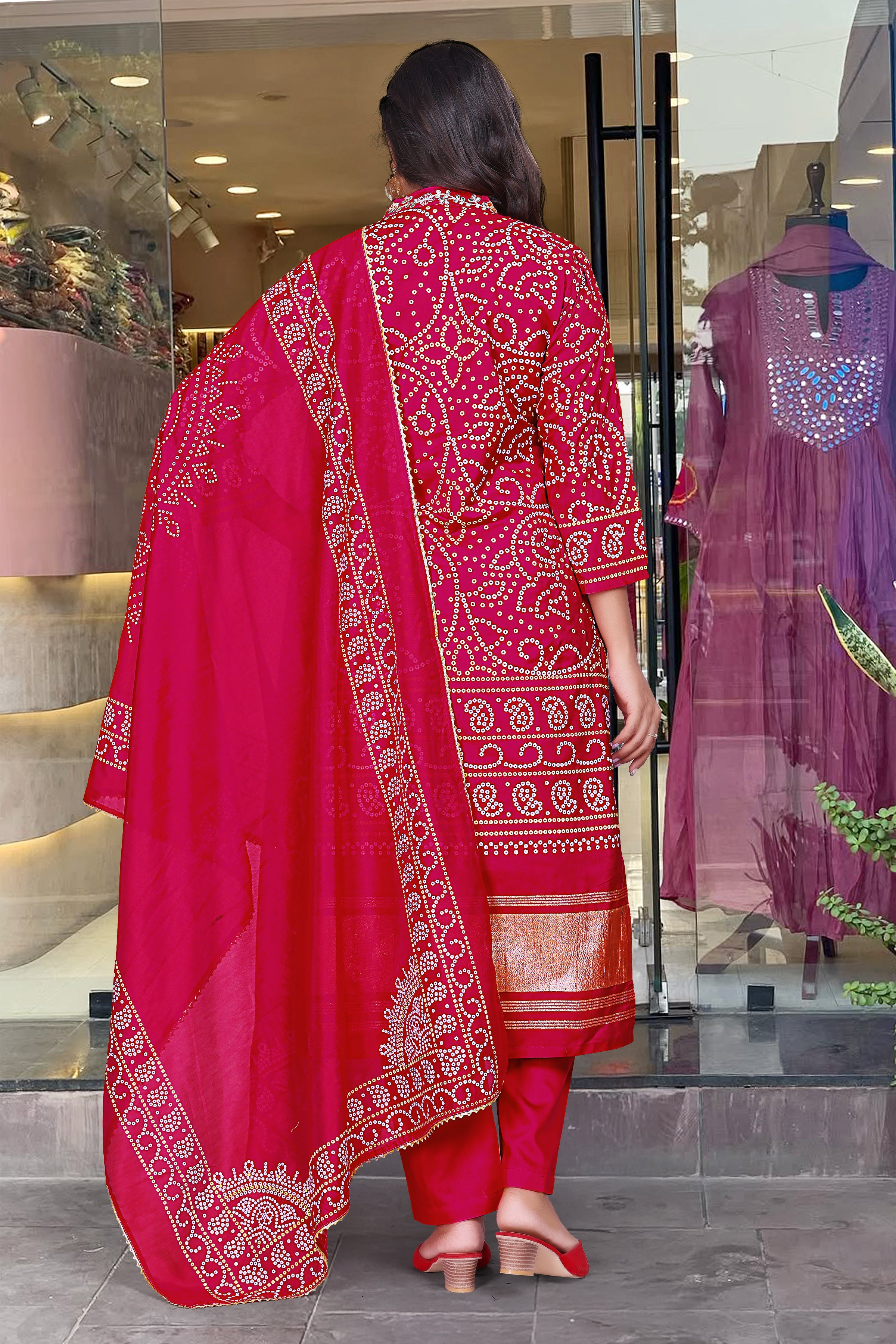 Elegant Red Viscose Silk Embroidered Kurti Set with Chanderi Cotton Dupatta | Festive & Party Wear Suit (S–XXL)