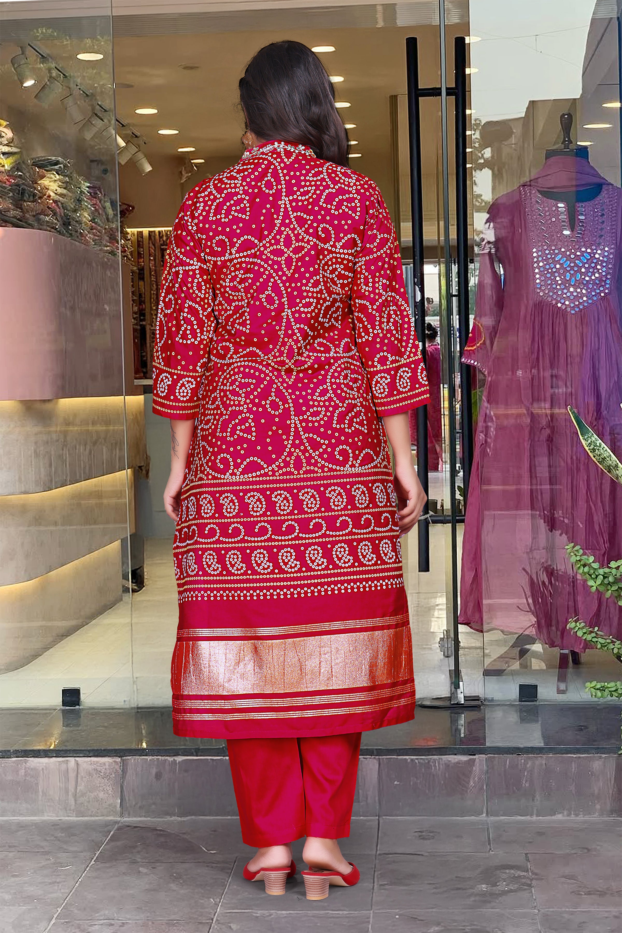 Elegant Red Viscose Silk Embroidered Kurti Set with Chanderi Cotton Dupatta | Festive & Party Wear Suit (S–XXL)