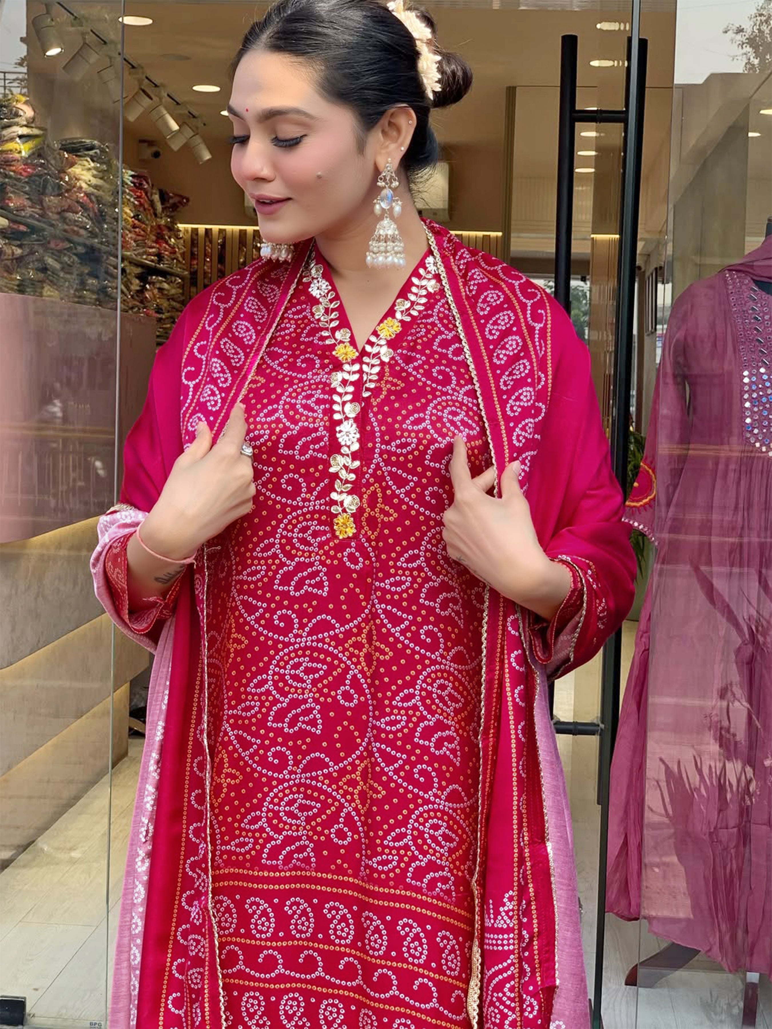 Elegant Red Viscose Silk Embroidered Kurti Set with Chanderi Cotton Dupatta | Festive & Party Wear Suit (S–XXL)
