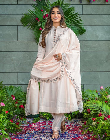 Elegant Muslin Cotton Embroidered Kurti Set with Dupatta – Flared Ethnic Wear (S–XXL)