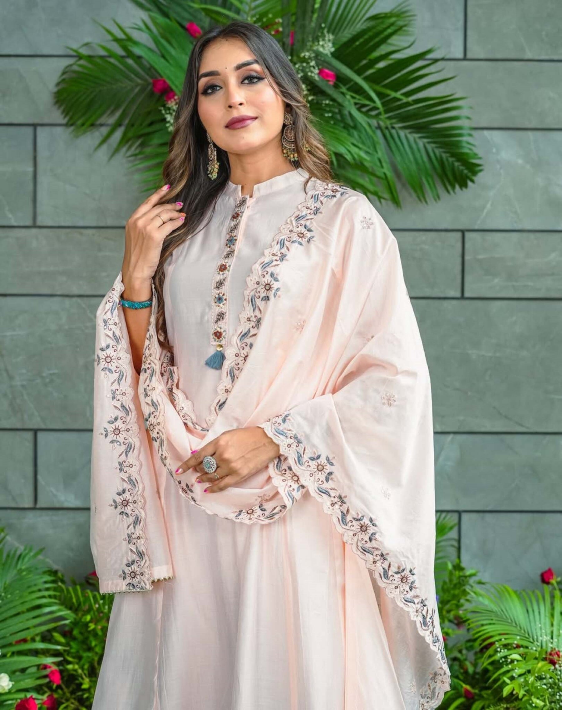 Elegant Muslin Cotton Embroidered Kurti Set with Dupatta – Flared Ethnic Wear (S–XXL)
