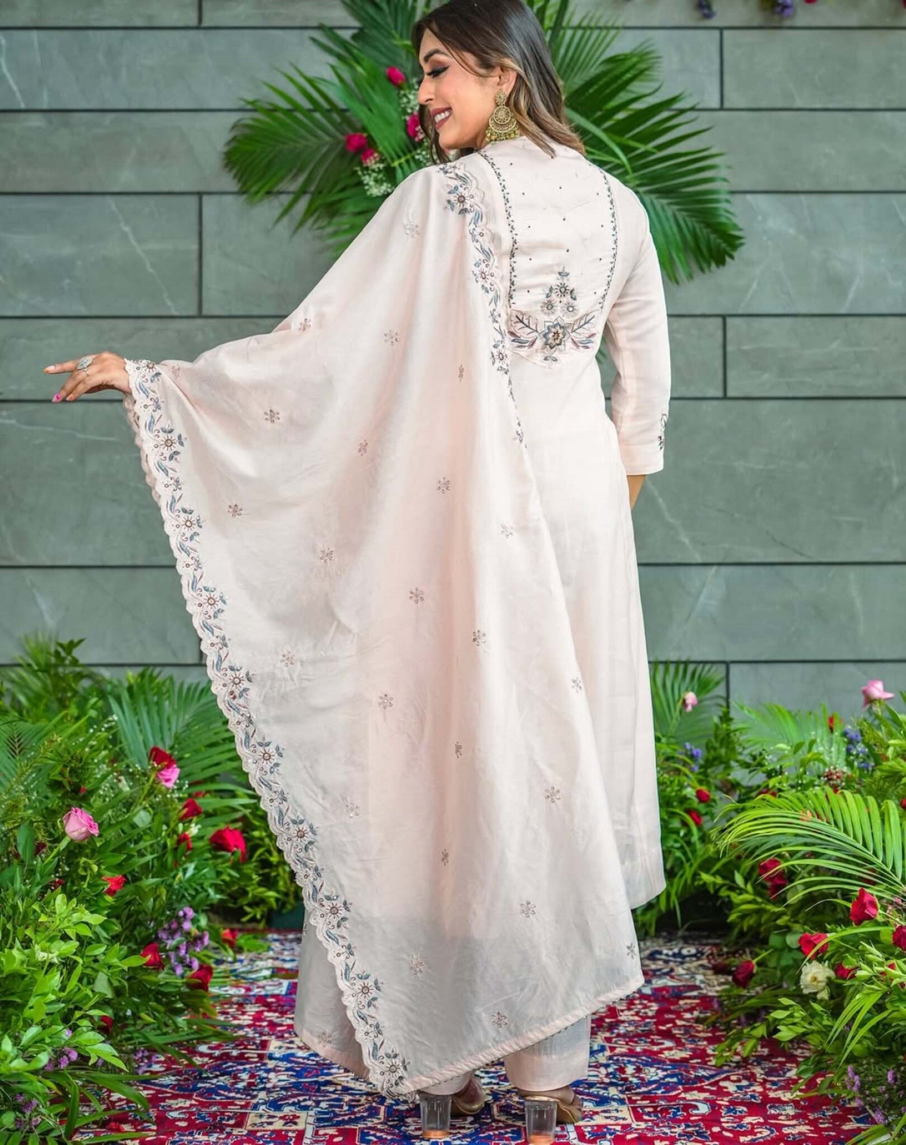 Elegant Muslin Cotton Embroidered Kurti Set with Dupatta – Flared Ethnic Wear (S–XXL)