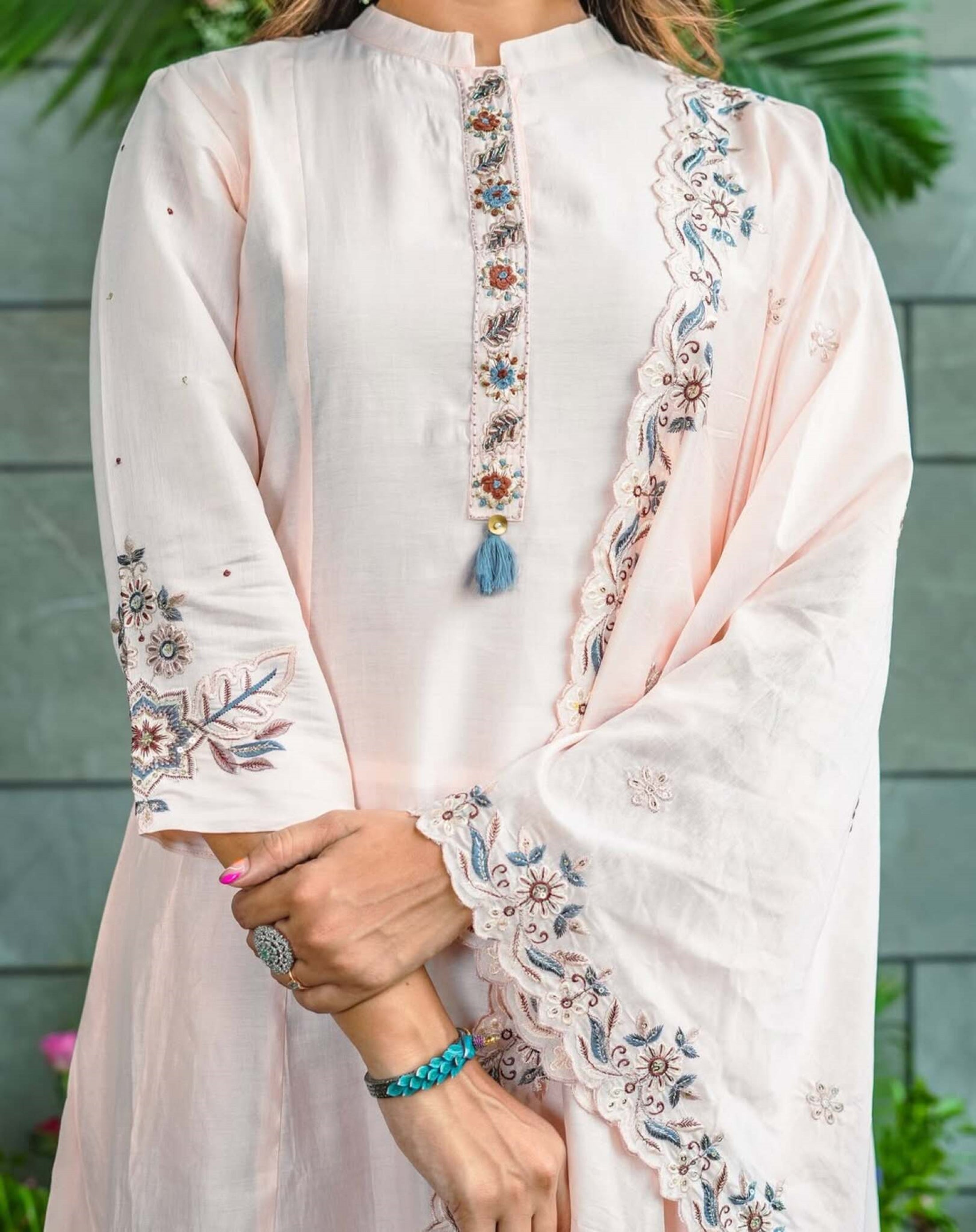 Elegant Muslin Cotton Embroidered Kurti Set with Dupatta – Flared Ethnic Wear (S–XXL)