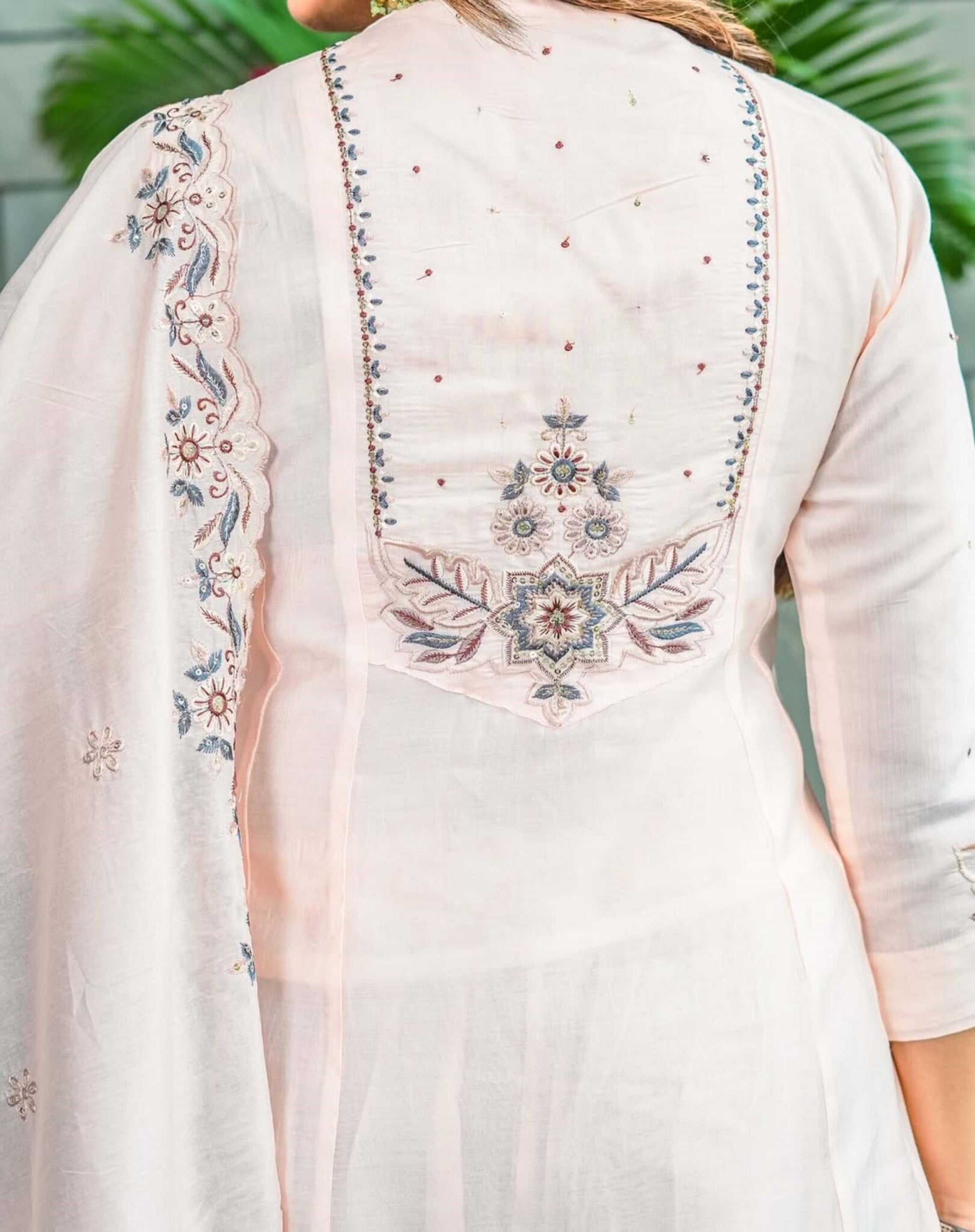 Elegant Muslin Cotton Embroidered Kurti Set with Dupatta – Flared Ethnic Wear (S–XXL)