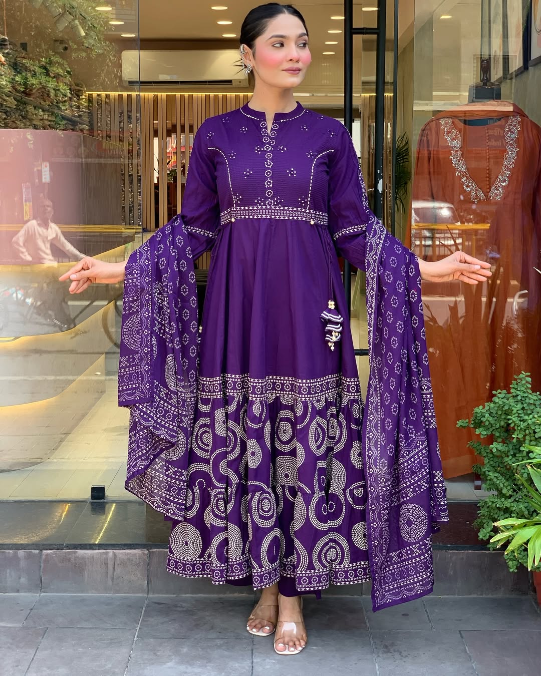 Elegant Purple Muslin Cotton Embroidered Kurti Set with Chanderi Dupatta (3-Piece Set)