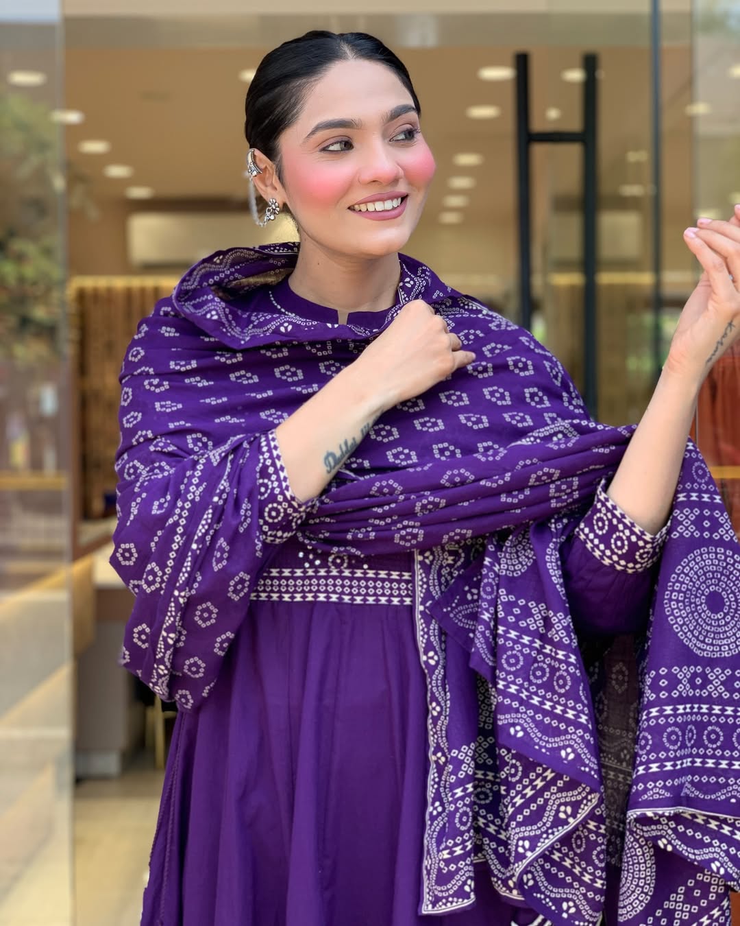 Elegant Purple Muslin Cotton Embroidered Kurti Set with Chanderi Dupatta (3-Piece Set)