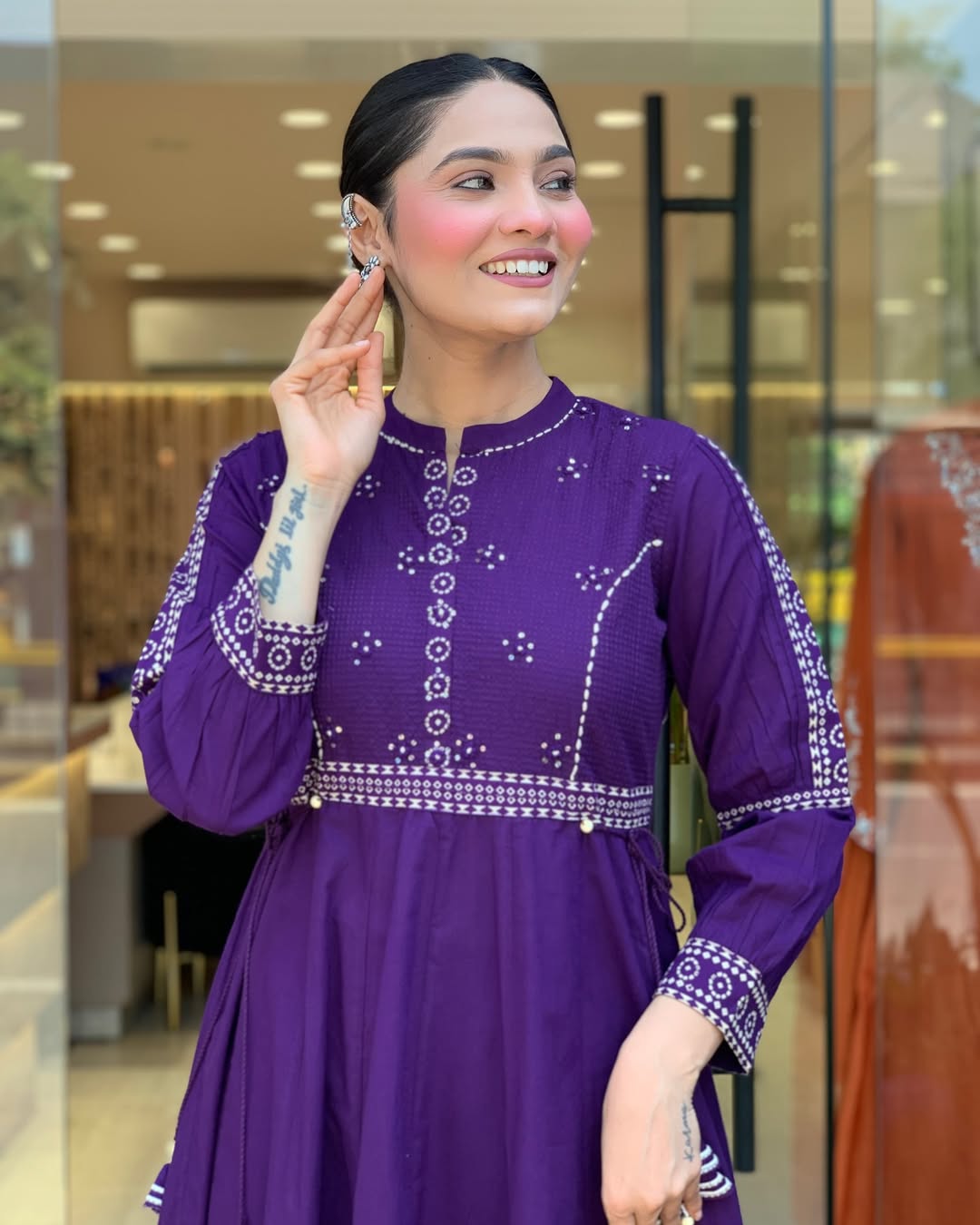 Elegant Purple Muslin Cotton Embroidered Kurti Set with Chanderi Dupatta (3-Piece Set)