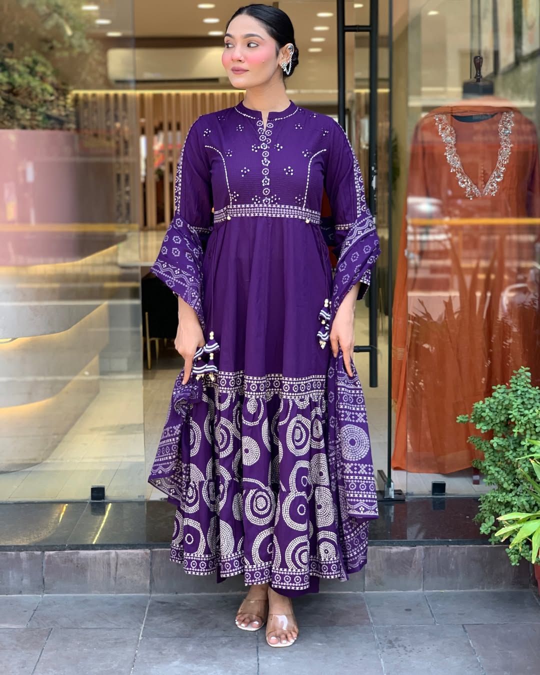 Elegant Purple Muslin Cotton Embroidered Kurti Set with Chanderi Dupatta (3-Piece Set)