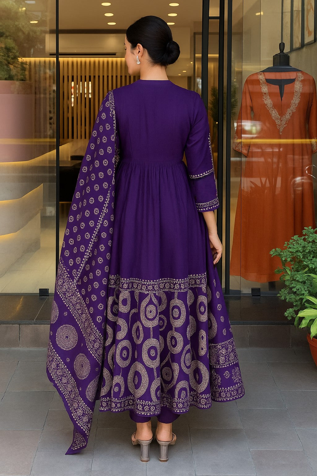 Elegant Purple Muslin Cotton Embroidered Kurti Set with Chanderi Dupatta (3-Piece Set)
