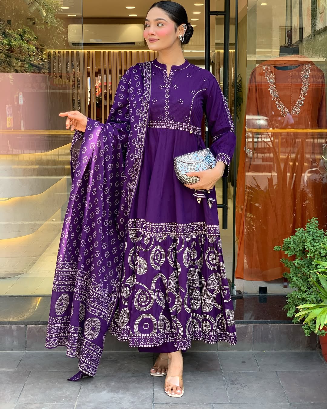 Elegant Purple Muslin Cotton Embroidered Kurti Set with Chanderi Dupatta (3-Piece Set)