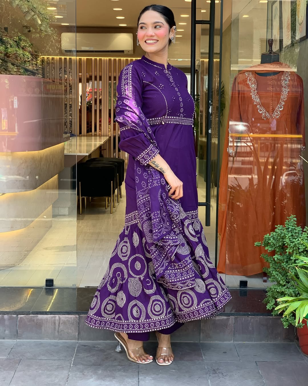 Elegant Purple Muslin Cotton Embroidered Kurti Set with Chanderi Dupatta (3-Piece Set)